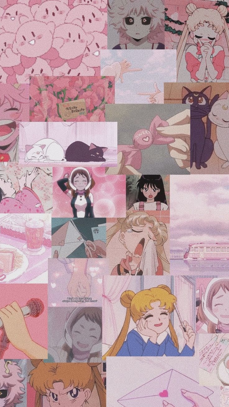 Pink anime aesthetic wallpaper. Pink collages aesthetic, Sailor moon wallpaper, Kawaii wallpaper