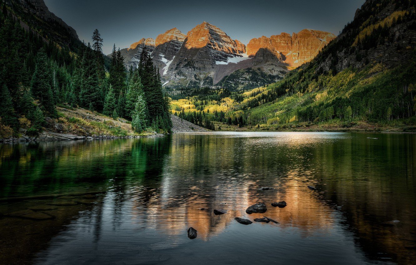 Wallpaper landscape, mountains, lake, Colorado, Maroon Bells image for desktop, section пейзажи