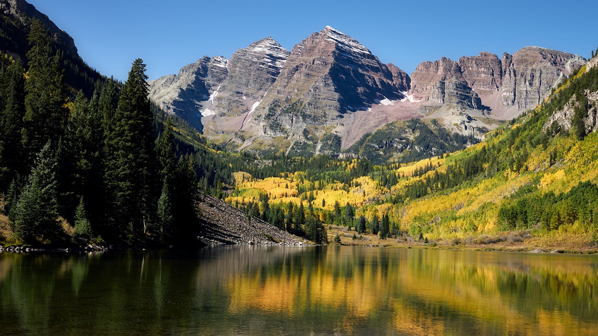 image USA Maroon lake, Rocky Mountains, Colorado Rock 1920x1080