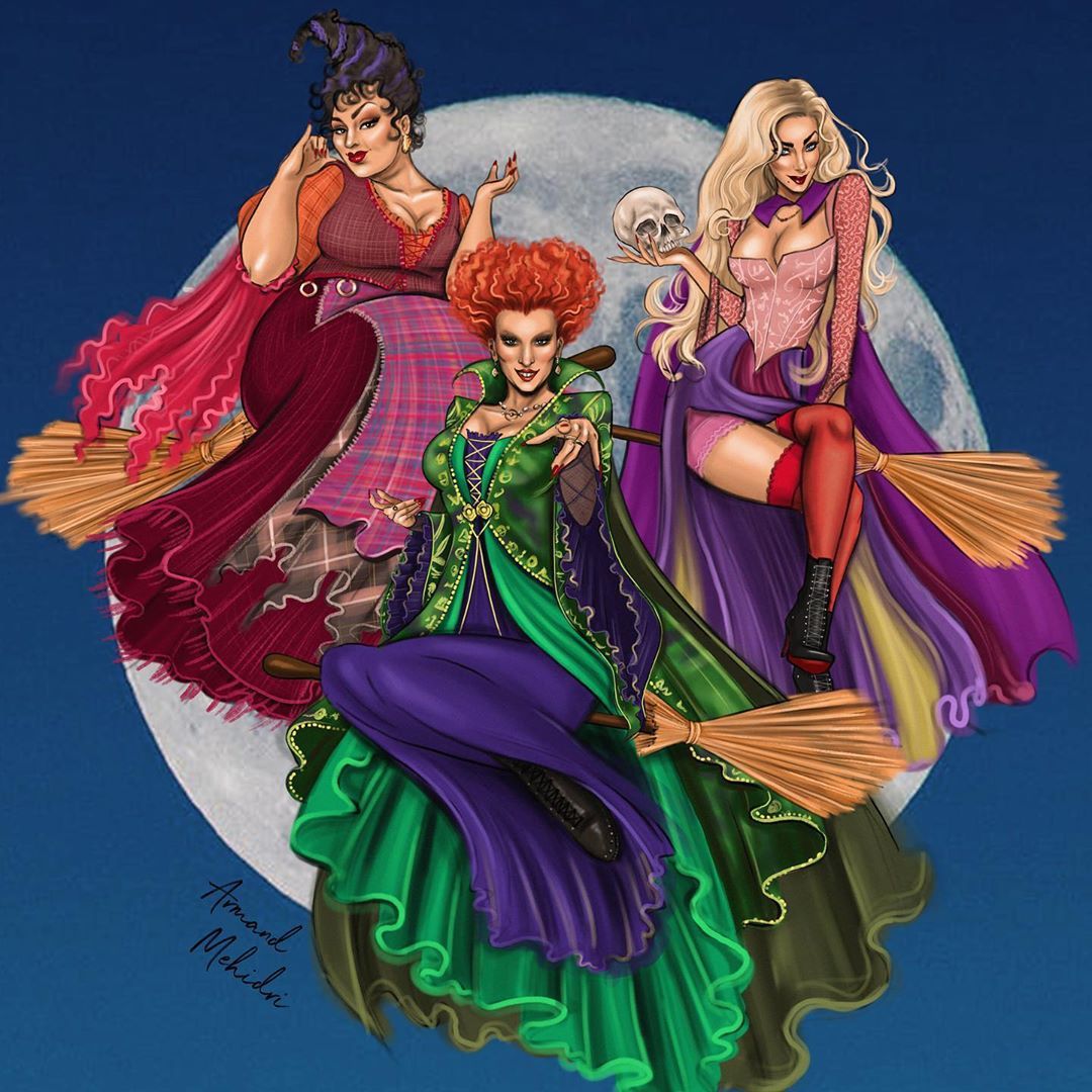 Instagram의 Armand Mehidri님: “The Sanderson sisters #HocusPocus #Witch #Halloween #FashionIllustration #WitchesColll. Halloween artwork, Disney art, Halloween art