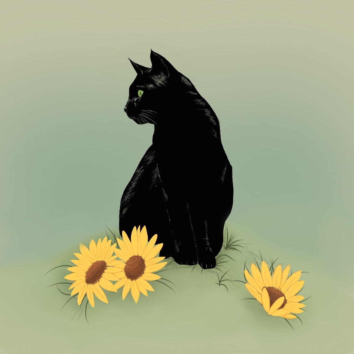 Print at home art. Cottagecore black Cat. Black cat painting, Cat illustration, Cat wall art