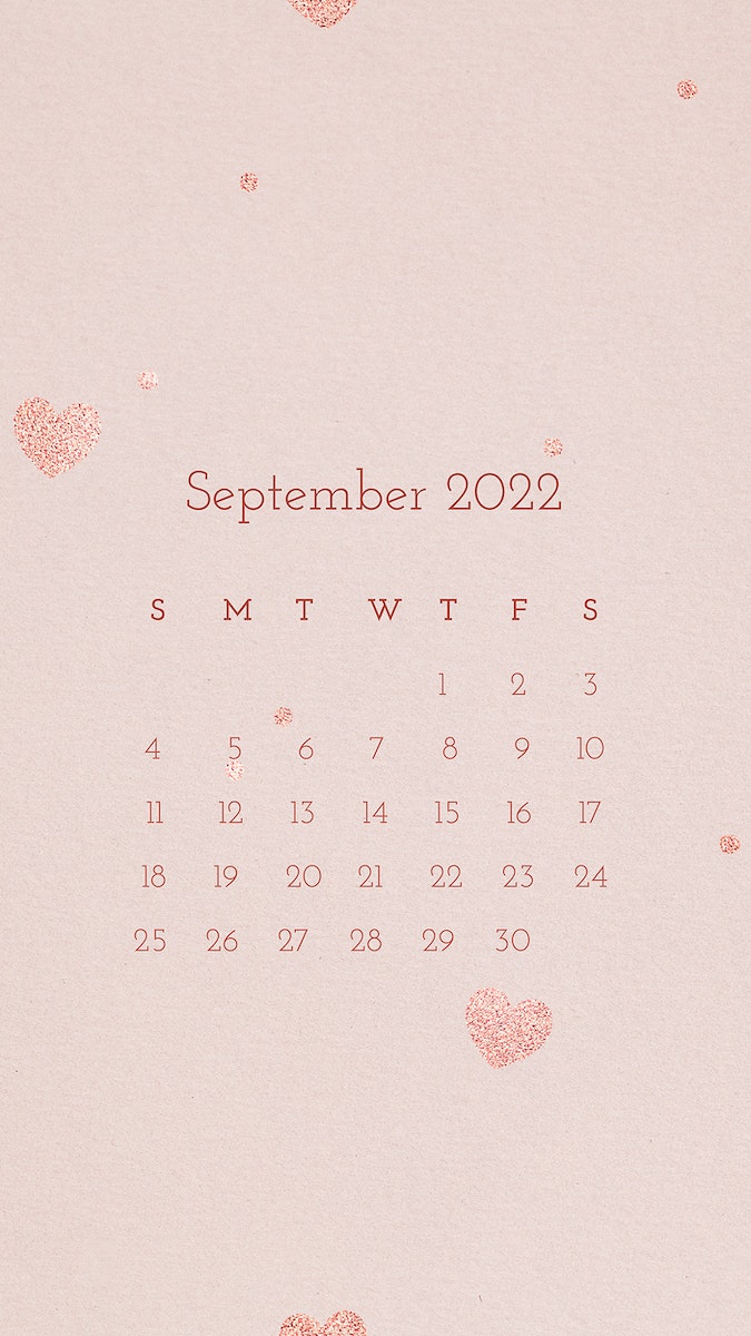 Hearts 2022 September calendar template,