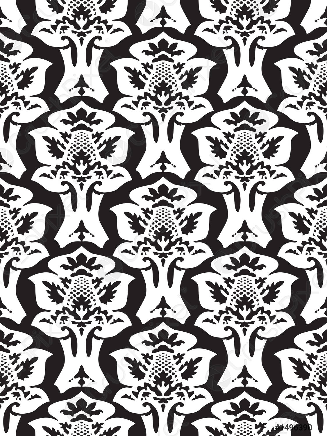 Vector damask seamless floral pattern black and white background Elegant vector 1496390