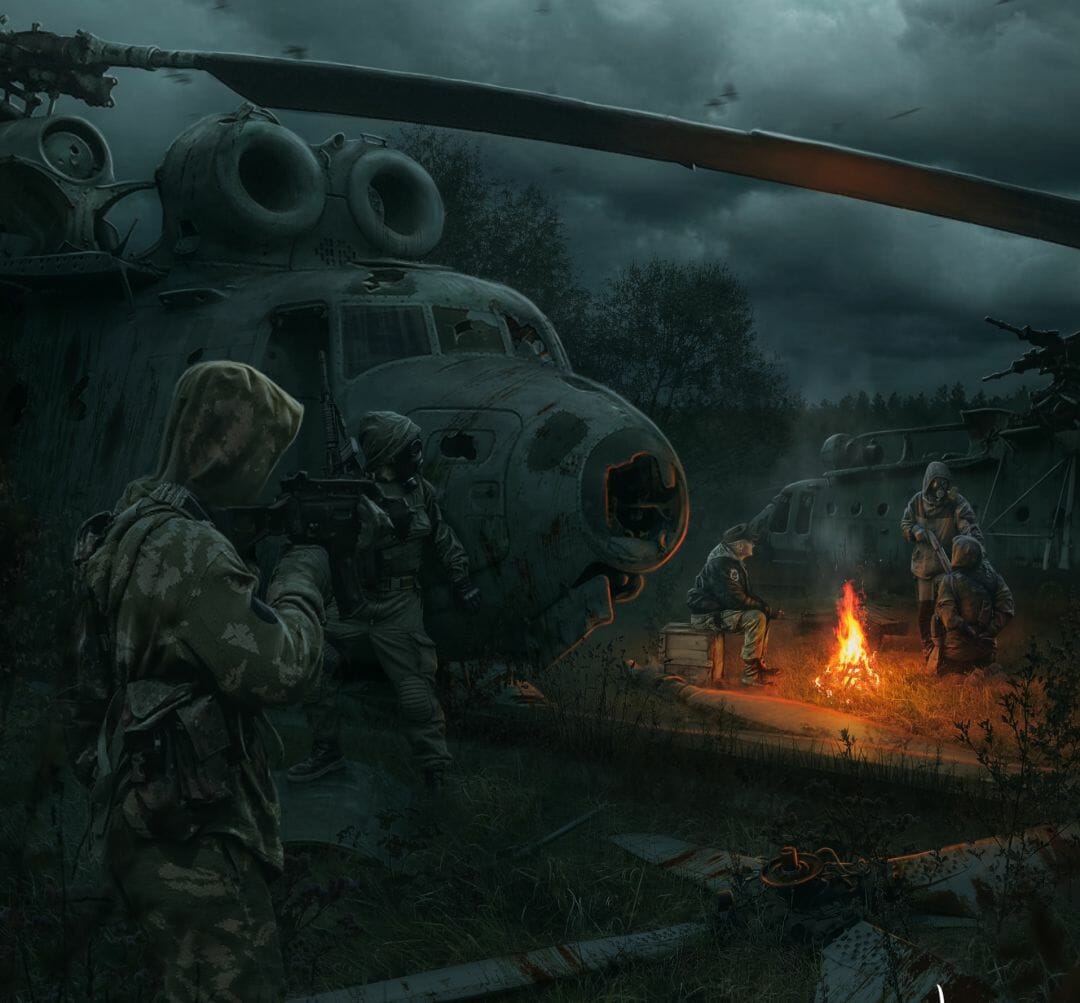 Soldier Shooting Weapon Fan Art S.t.a.l.k.e.r. Science Fiction Illustration Video Games Apocalyptic Helicopter