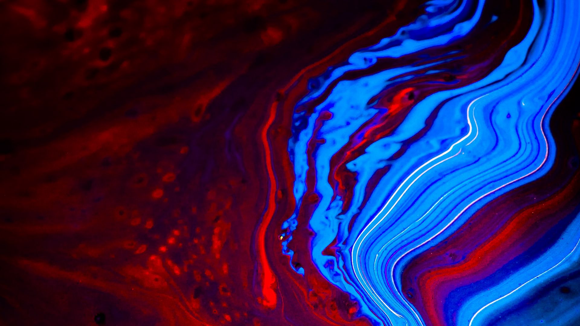 Download wallpaper 1920x1080 paint, liquid, fluid art, stains, distortion, red, blue full hd, hdtv, fhd, 1080p HD background