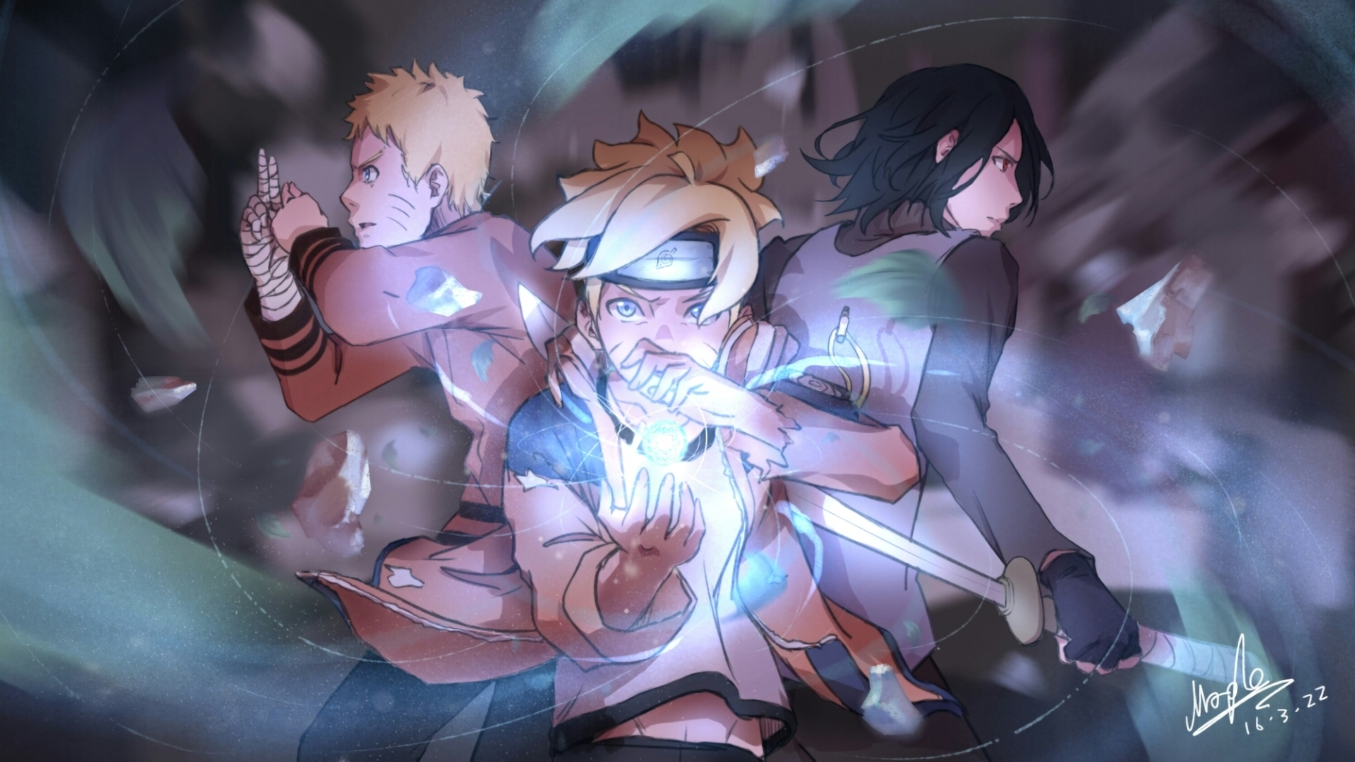Boruto, Naruto, and Sasuke Epic HD