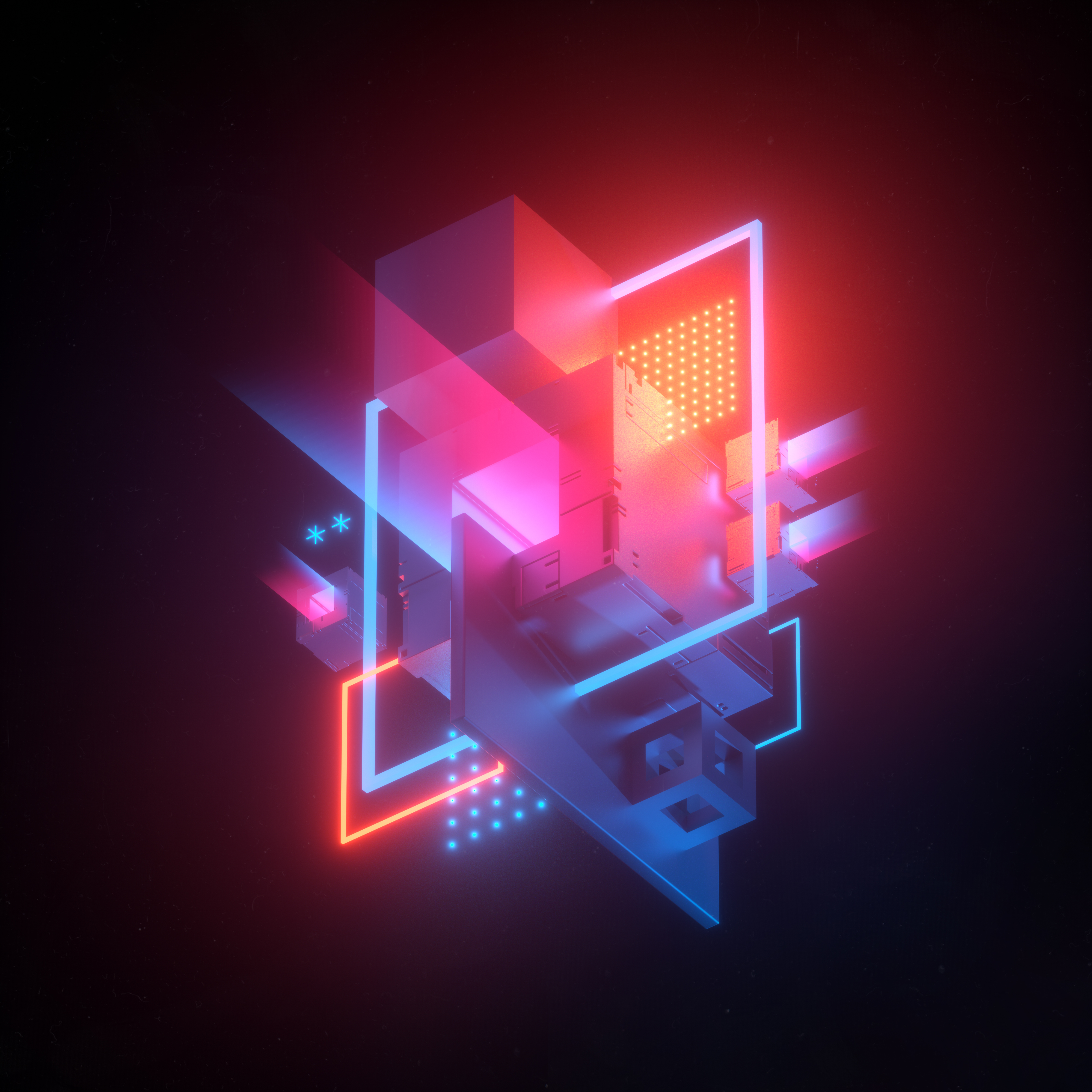 3D cubes Wallpaper 4K, 3D model, Neon, Abstract