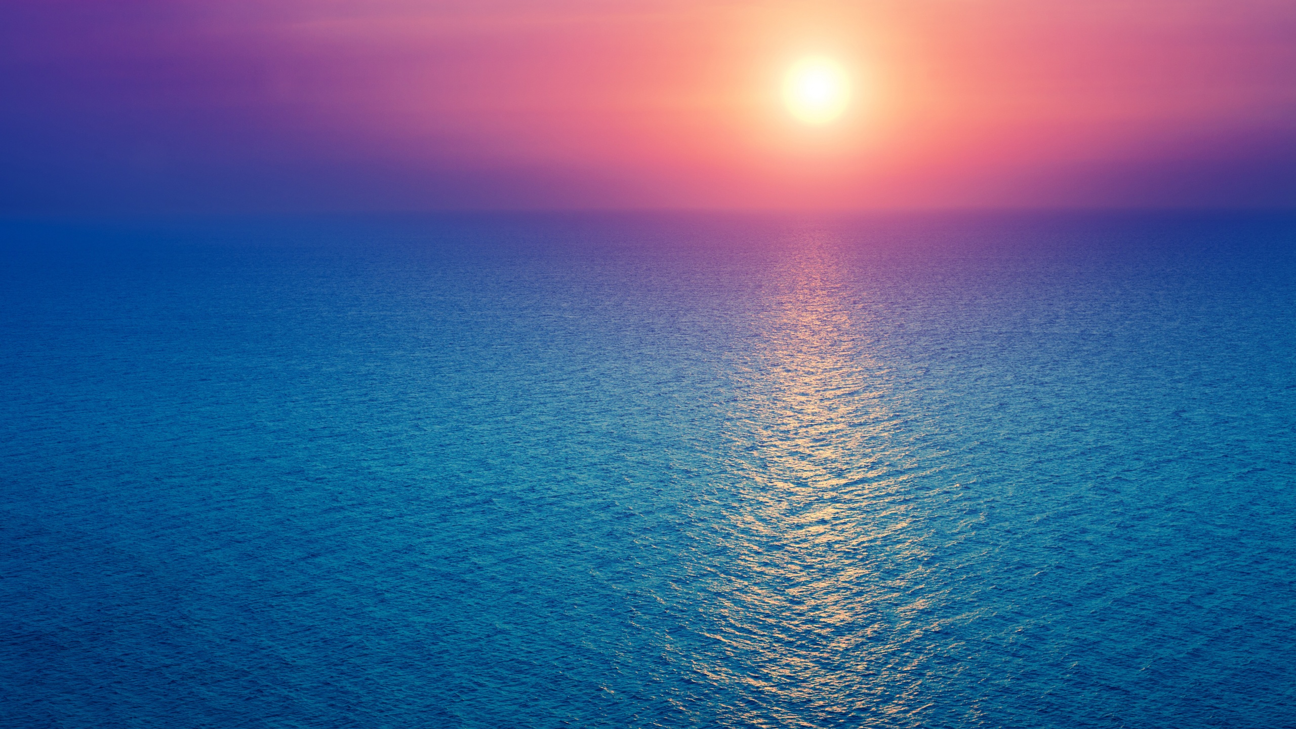 Sunrise Wallpaper 4K, Seascape, Horizon, Ocean, Pink sky, Blue, Nature