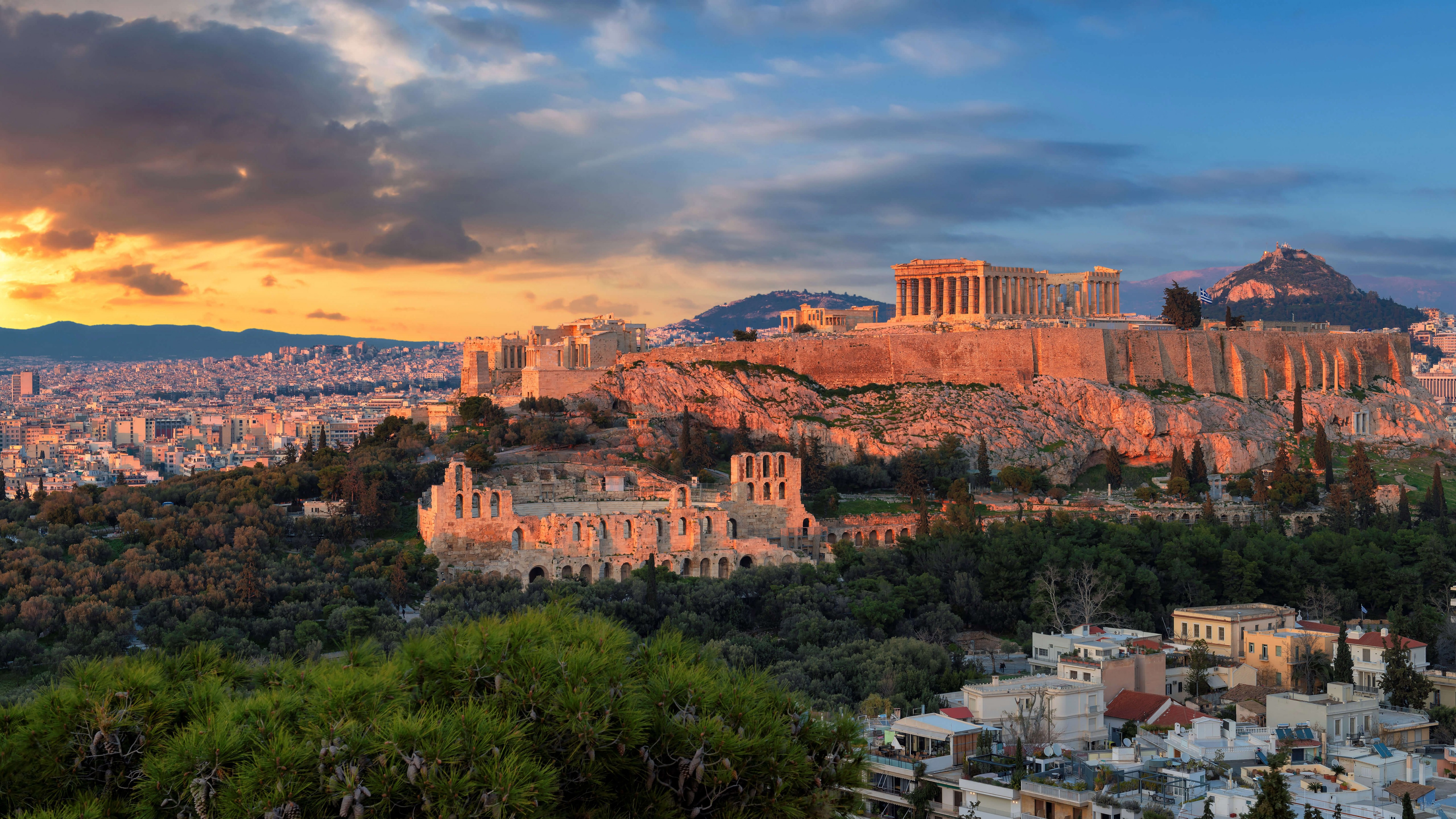 Wallpaper Acropolis, Athens, Greece, sky, clouds, 5K, Travel