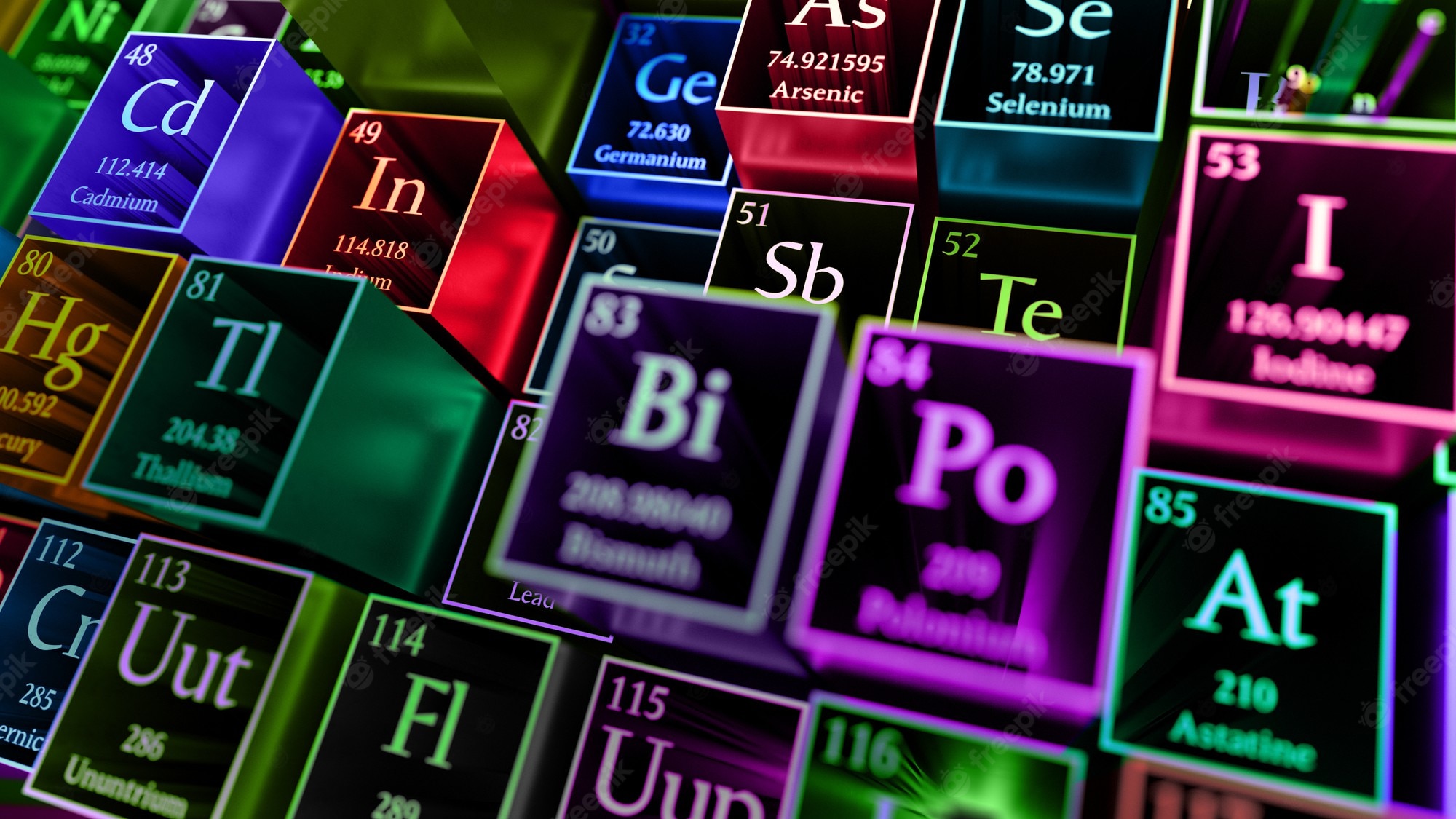 Premium Photod render abstract chemical background. periodic table of elements. mendeleev`s table fragment. metal material