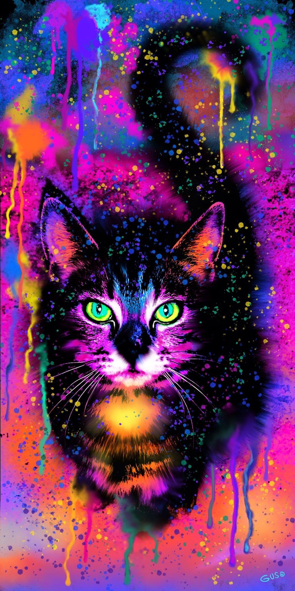 Rainbow Painted Tabby Cat Diamond Painting Kit (Full Drill). Colorful animal paintings, Cat art print, Cat artwork