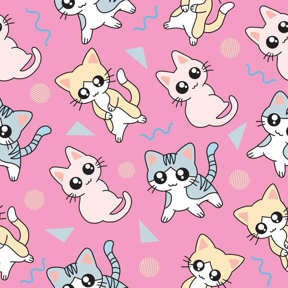 cute animal little cat seamless pattern wallpaper with design light pink