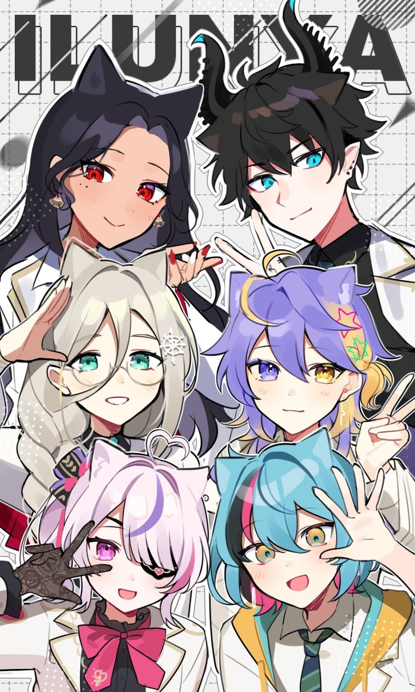 scarle yonaguni, aster arcadia, maria marionette, aia amare, ren zotto, and 1 more (nijisanji and 1 more) drawn by waka_(wk4444)
