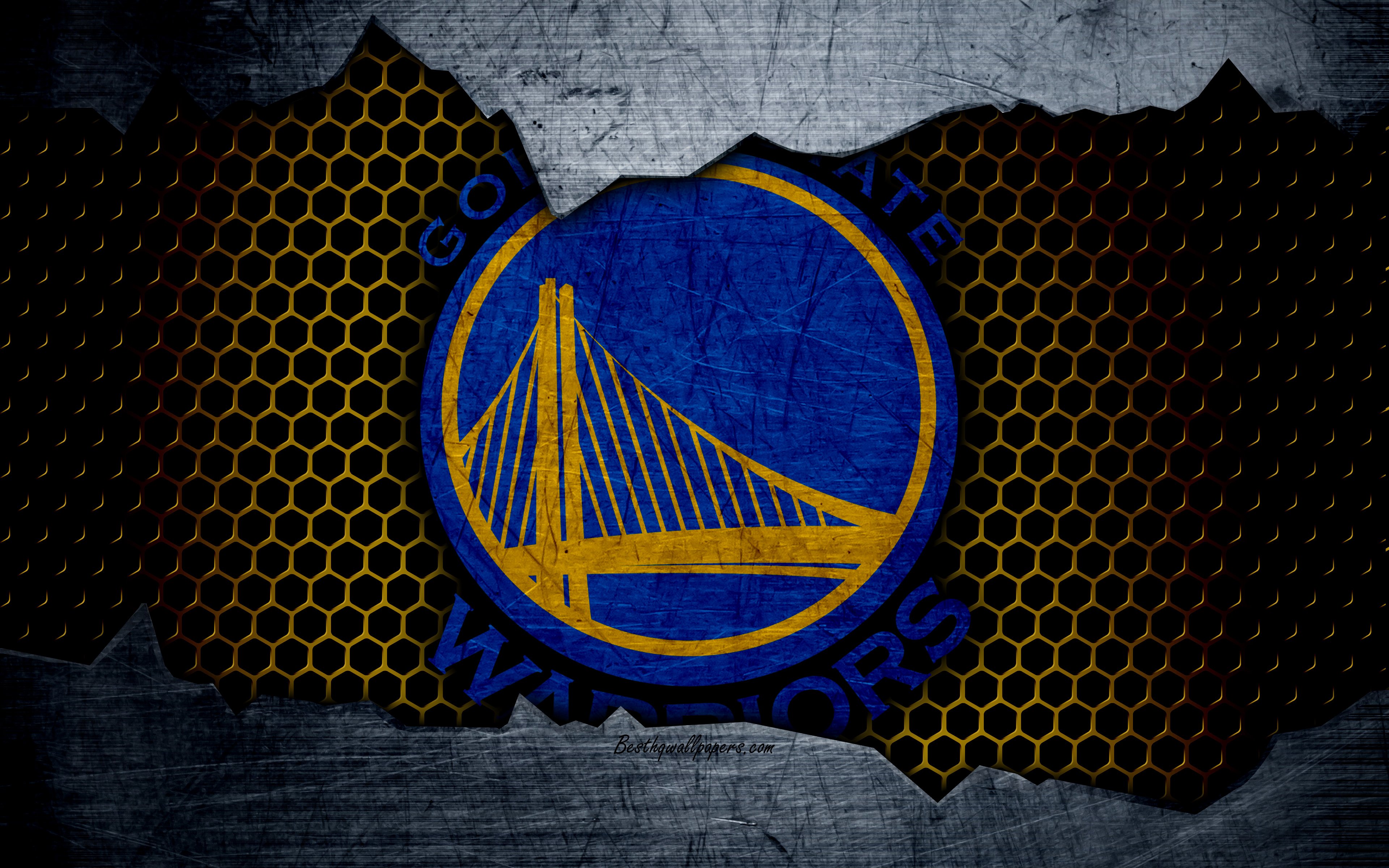 Download wallpaper Golden State Warriors, 4k, logo, NBA, basketball, Western Conference, USA, grunge, metal texture, Northwest Division for desktop with resolution 3840x2400. High Quality HD picture wallpaper