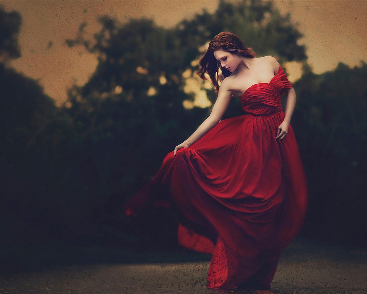 Beautiful Red Dress Girl, Dusk 640x1136 IPhone 5 5S 5C SE Wallpaper, Background, Picture, Image