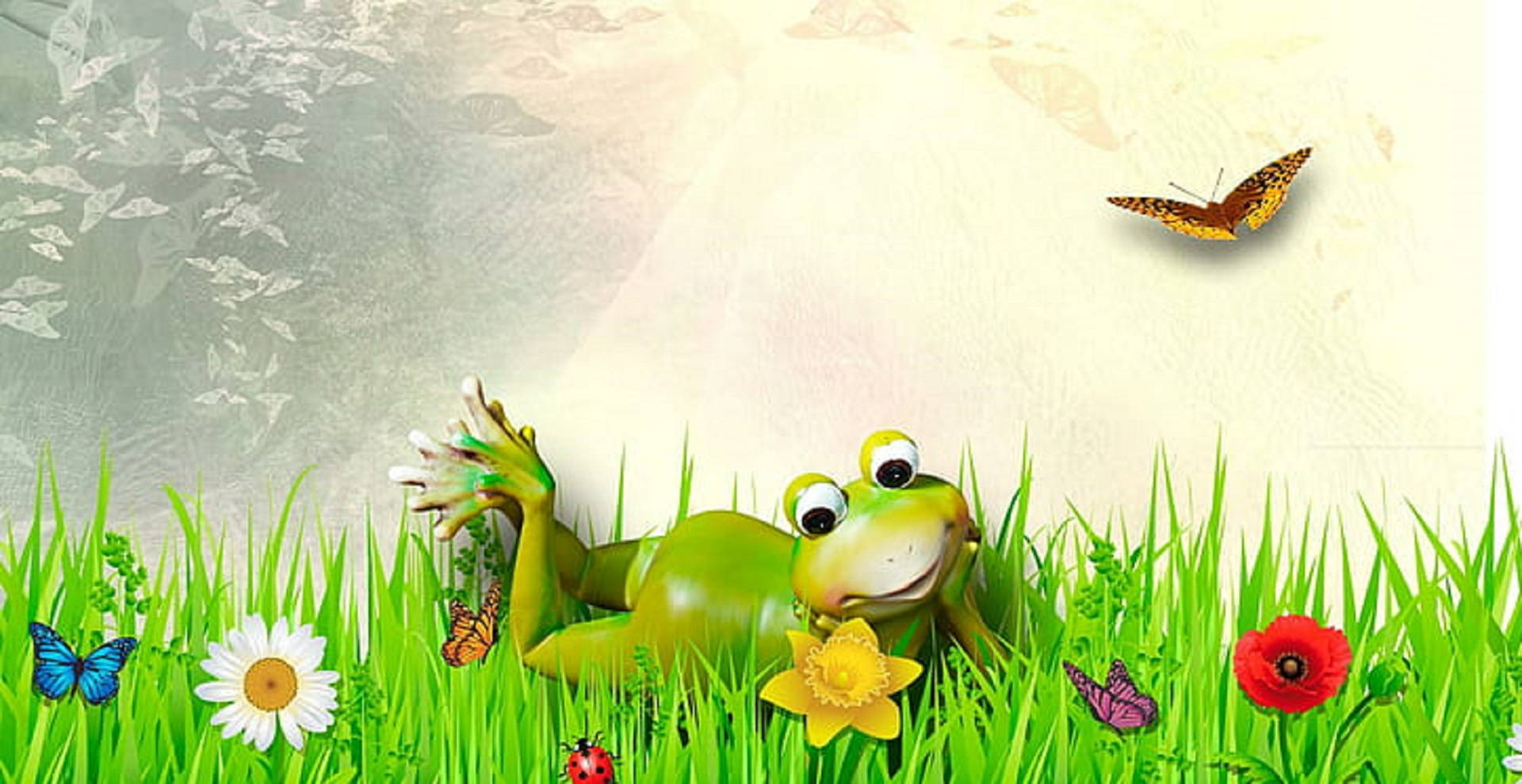 Download Whimsical Frog In Grass Wallpaper