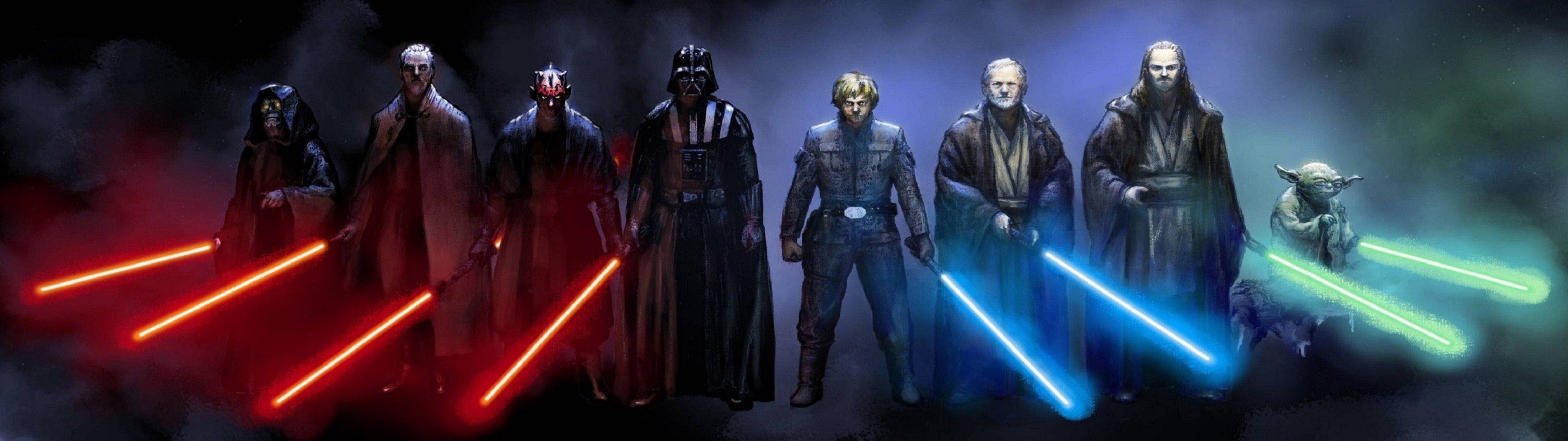 Luke Skywalker, Star Wars, Yoda, Darth Vader, Obi, Wan Kenobi (3840x1080px) on Wallls.com