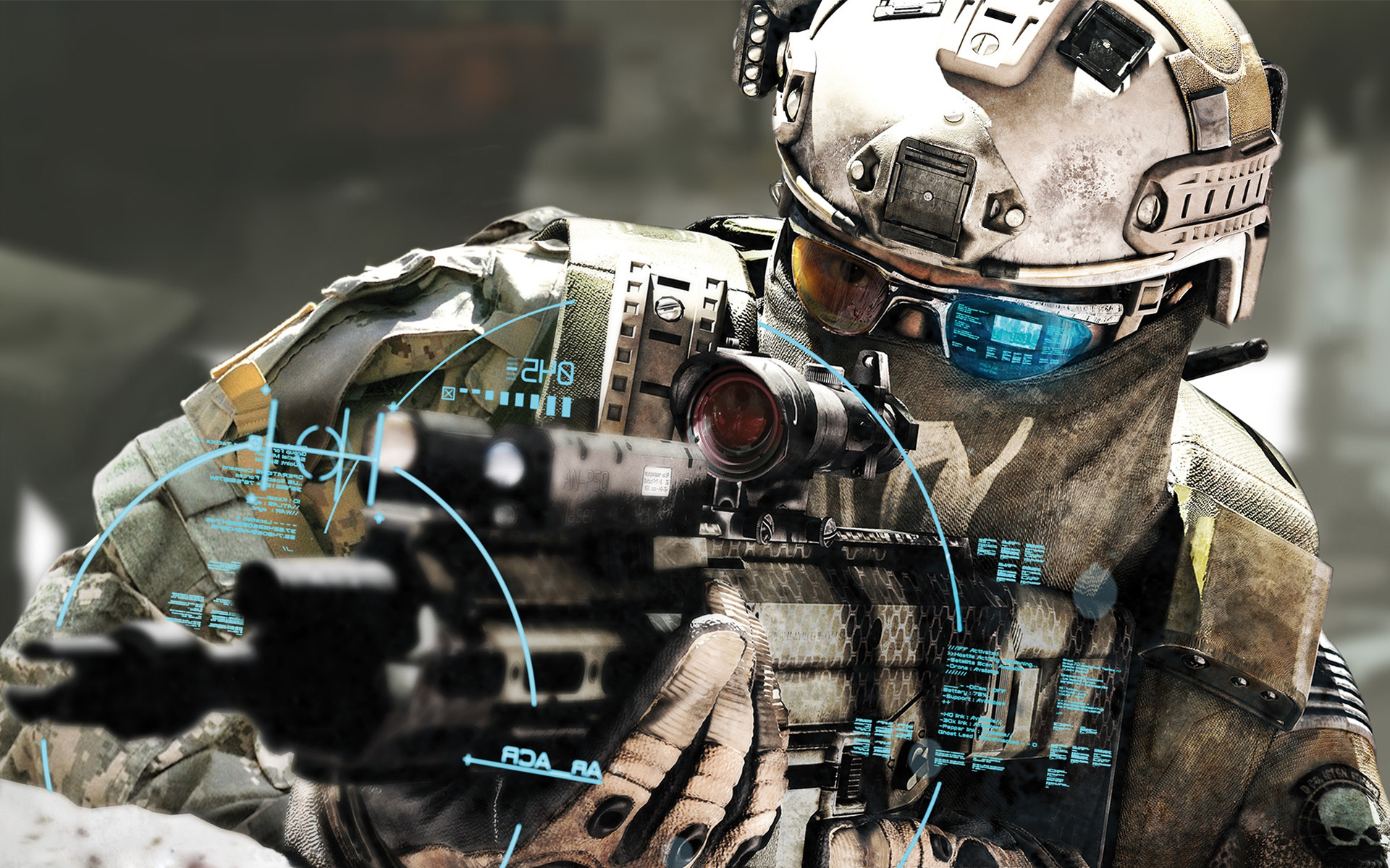 Download Wallpaper soldier rifle soldiers helmet ghost recon, 1920x1200, Tom Clancy's Ghost Recon Predator