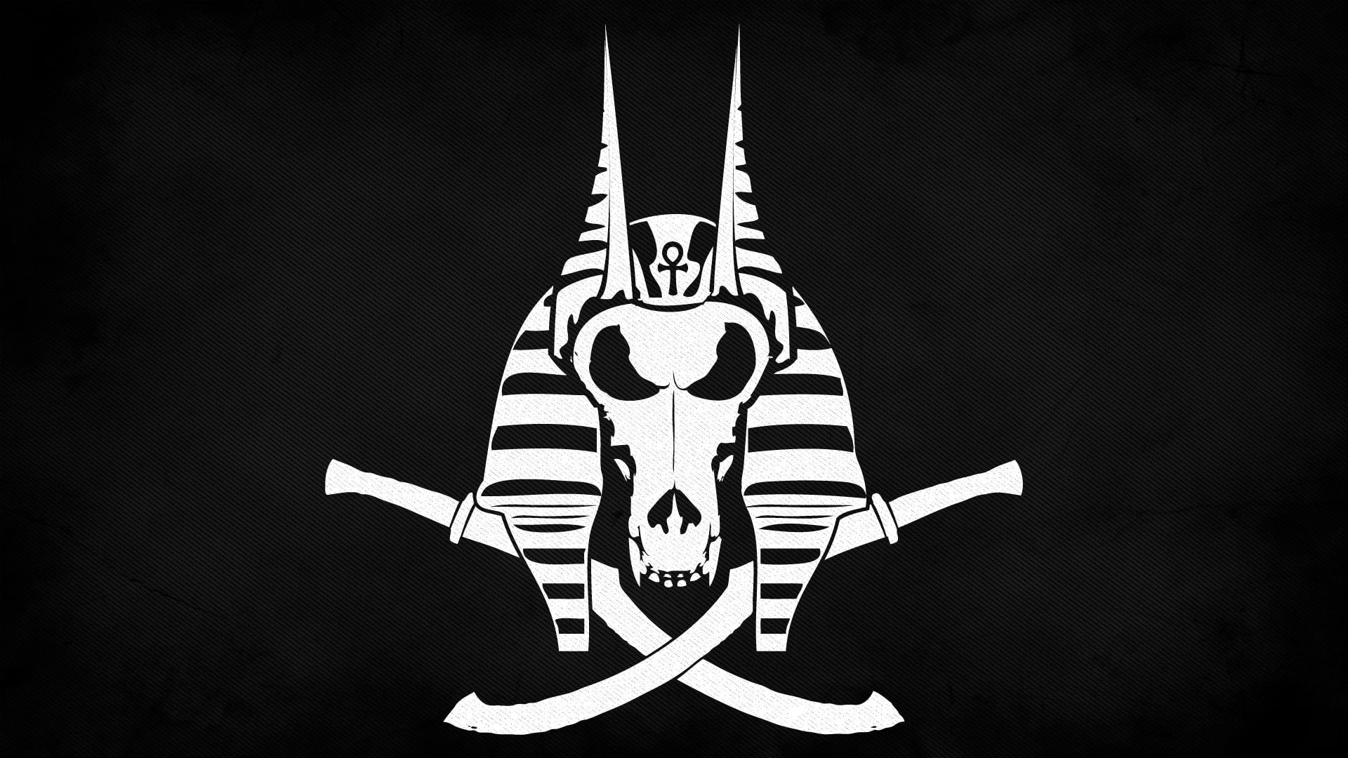 HD wallpaper: skull, God, sword, Egypt, sake, Jackal, Anubis, khopesh, Ankh. Anubis, Pirates, Pirate flag