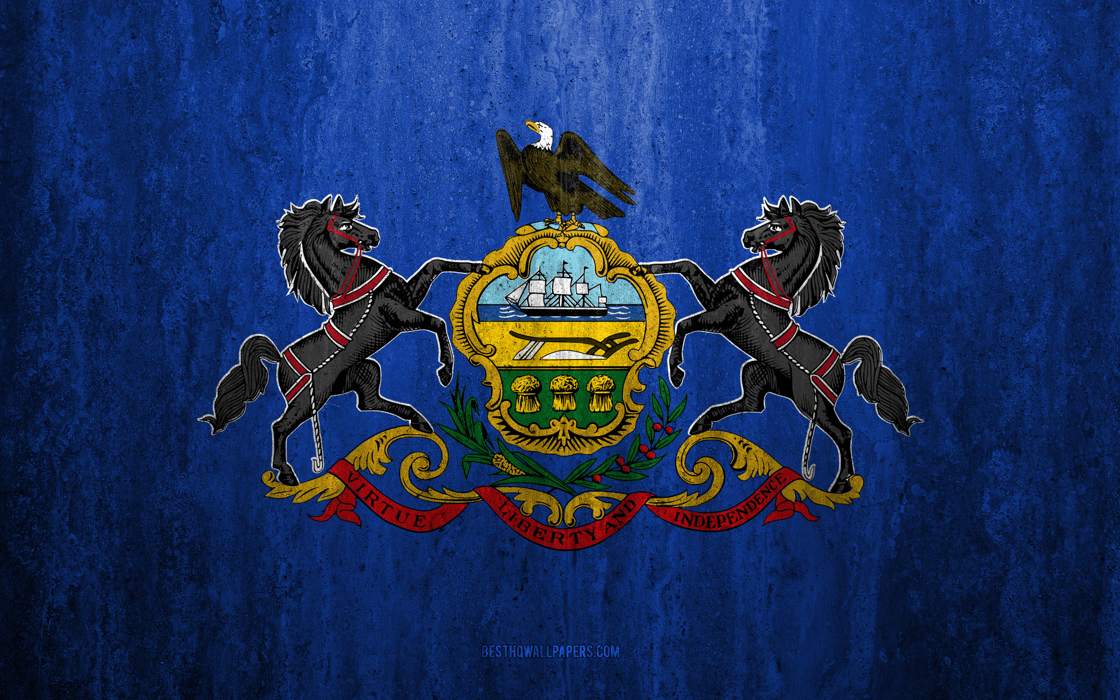 Download wallpaper Flag of Pennsylvania, 4k, stone background, American state, grunge flag, Pennsylvania flag, USA, grunge art, Pennsylvania, flags of US states for desktop with resolution 3840x2400. High Quality HD picture wallpaper