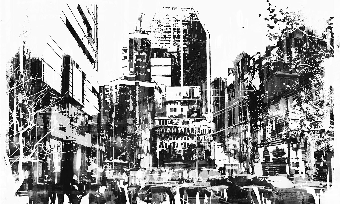Black and White Modern Comic Cityscape Wallpaper Mural