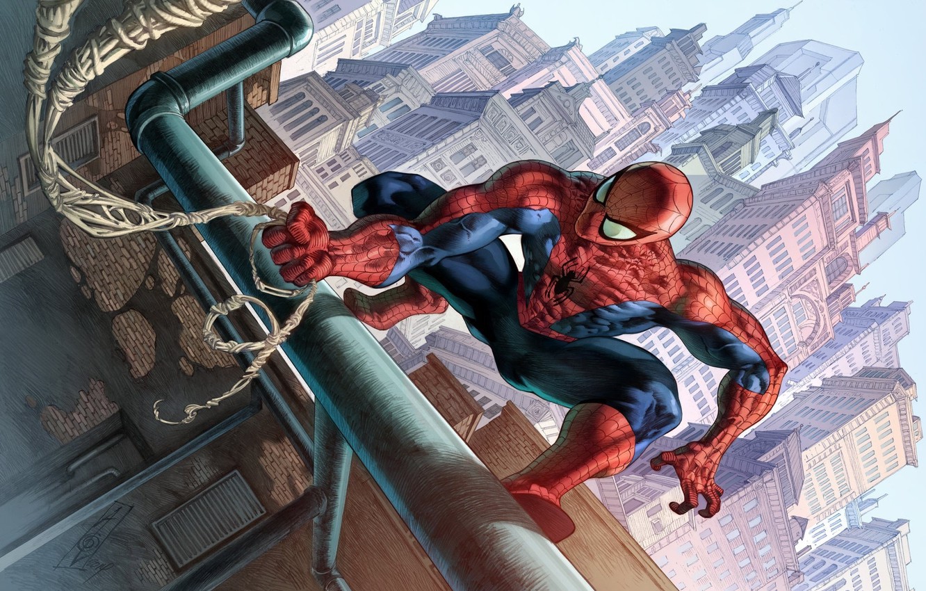 Wallpaper city, comics, spider man, web, building image for desktop, section фантастика