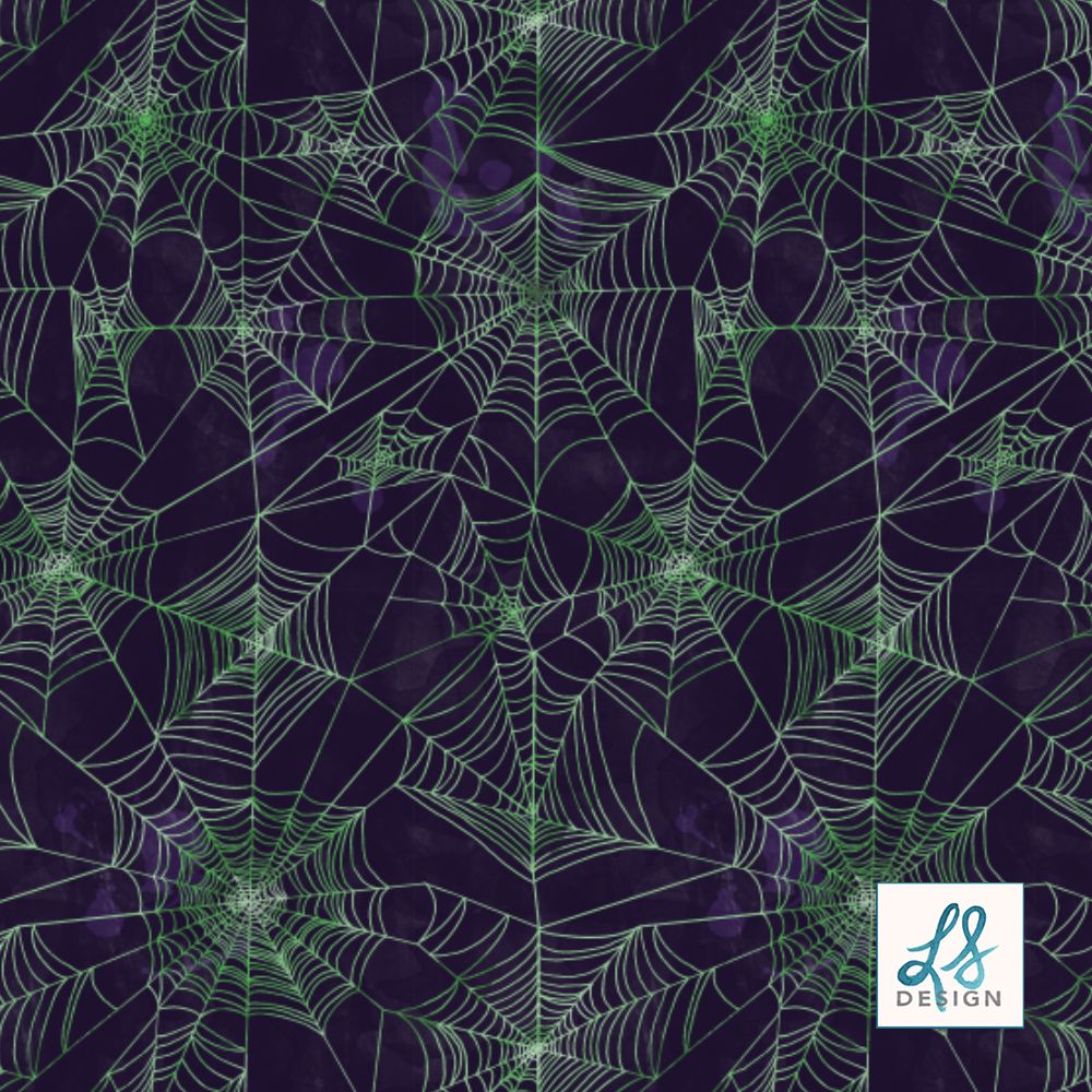 Colorful fabrics digitally printed by Spoonflower Spider Webs Green // halloween purple and green fabric. Witch wallpaper, Halloween chalkboard art, Spooky spiders