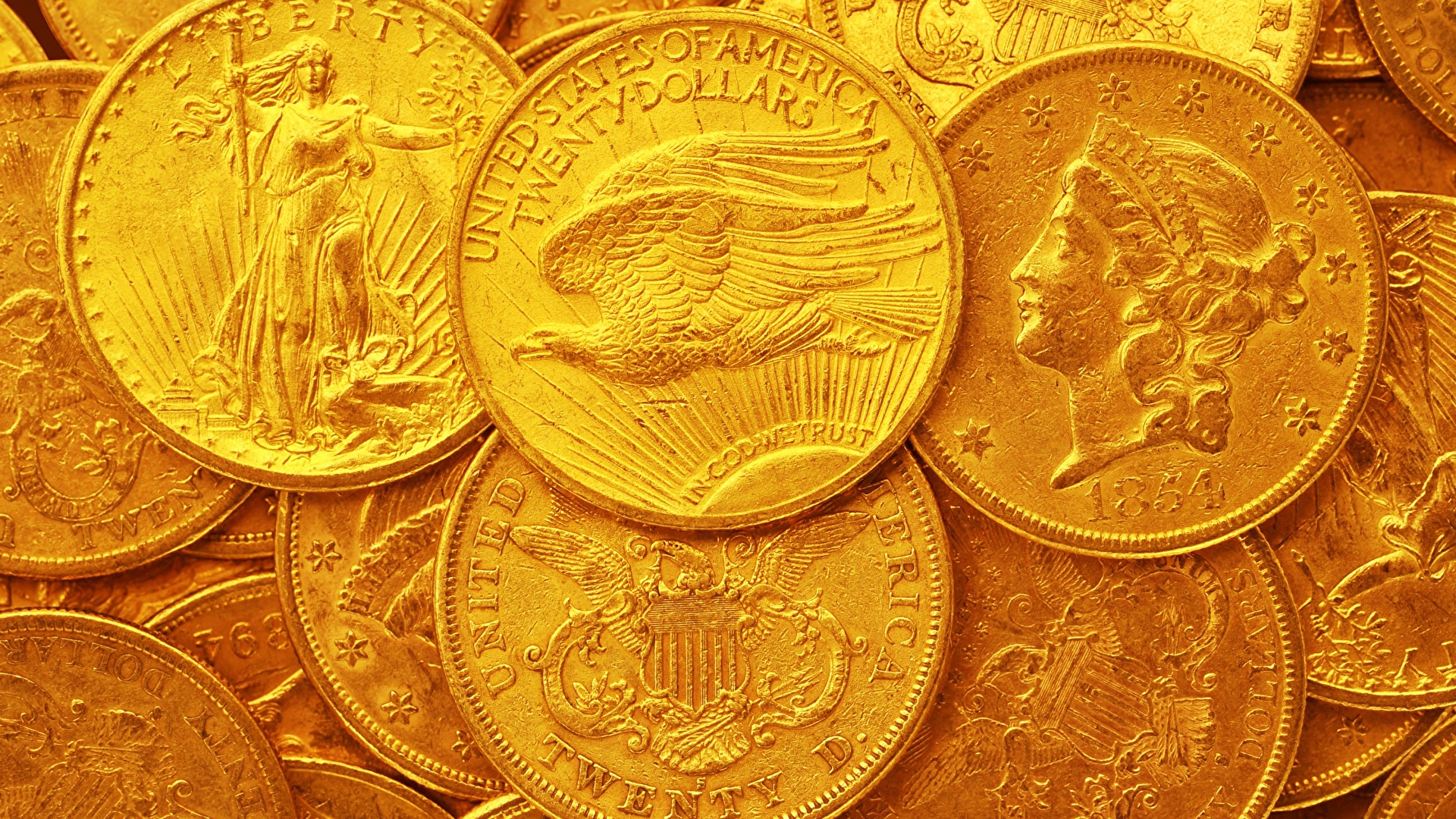 Desktop Wallpaper Coins Gold US Twenty Dollars Money 1920x1080