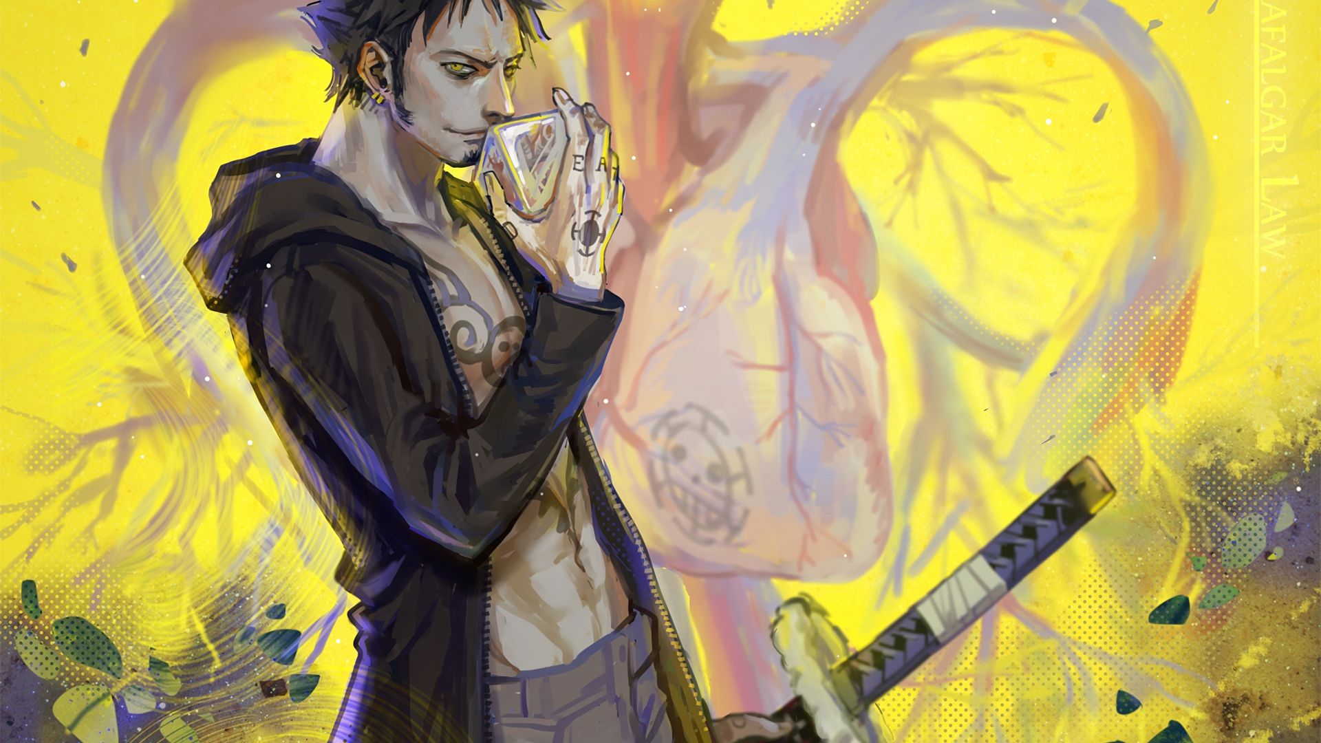 Desktop Wallpaper Trafalgar D. Water Law, Trafalgar Law, One Piece, Art, Katana, HD Image, Picture, Background, 34qujx