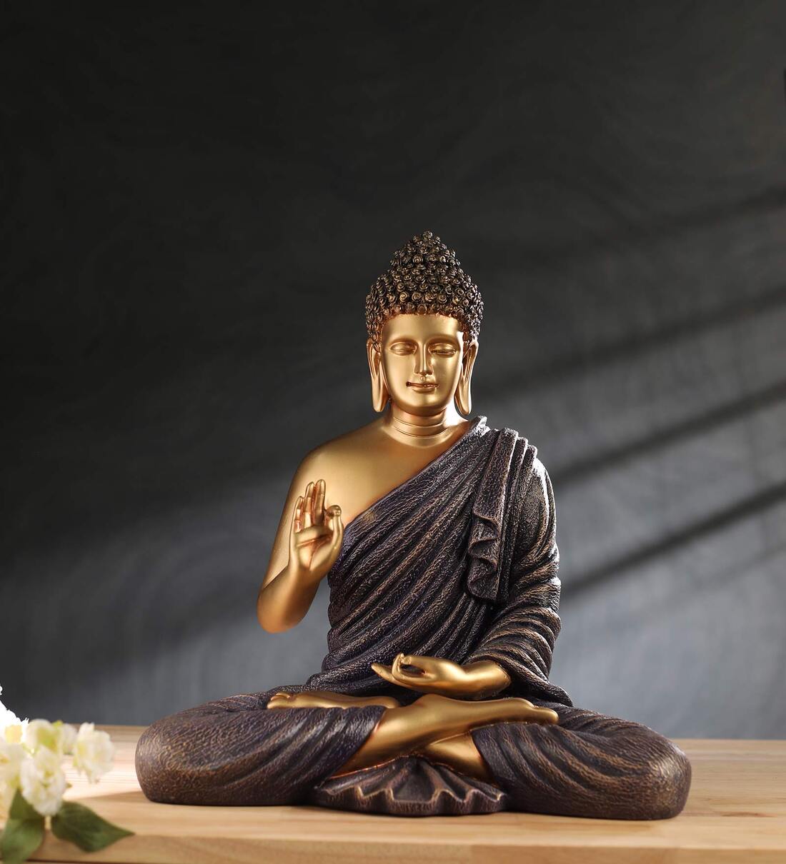 Buy Polyresin Purple & Gold Blessing Buddha 15 Inch By Tansha Quo Online Idols