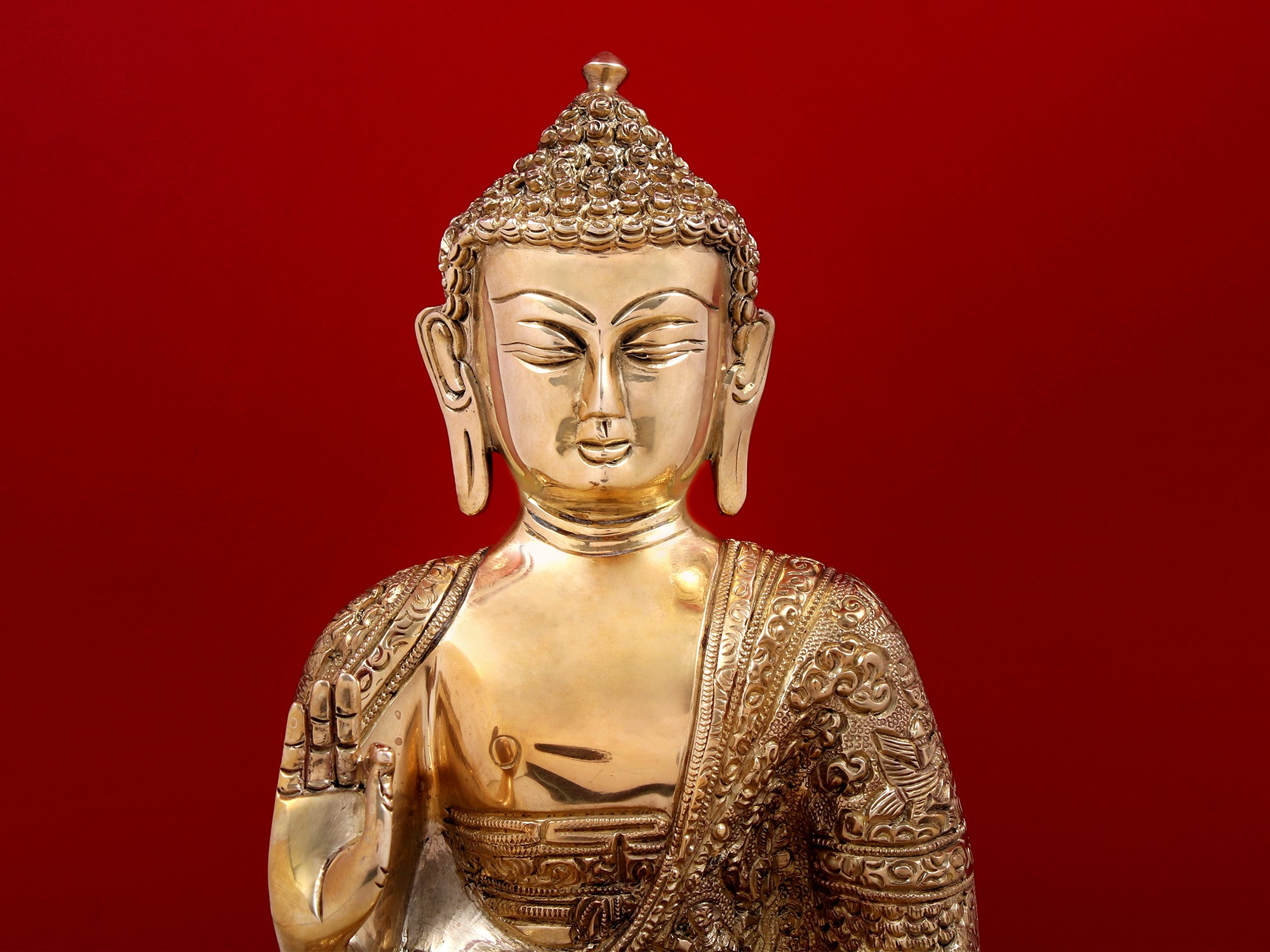 Fine Blessing Buddha In Brass. Exotic India Art