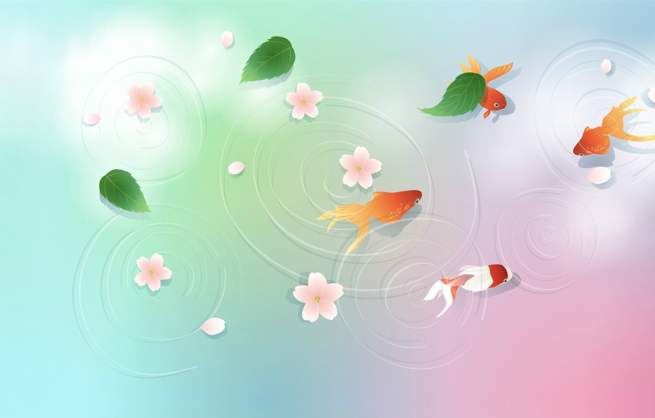 Wallpaper fish, pond, background, vector, goldfish, koi image for desktop, section разное