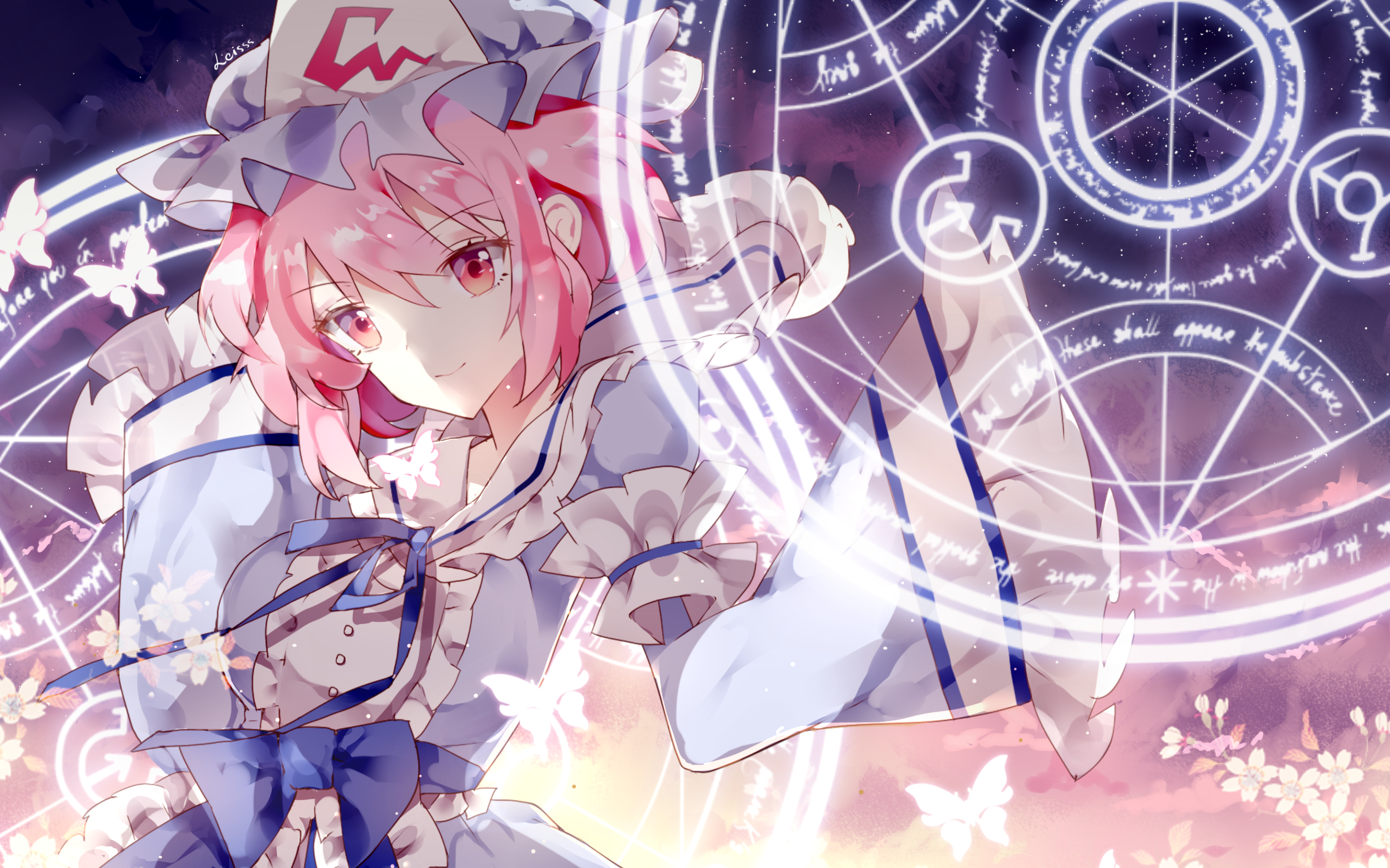 Download wallpaper Touhou, manga, art, anime characters, Yuyuko Saigyouji, Perfect Cherry Blossom for desktop with resolution 2880x1800. High Quality HD picture wallpaper