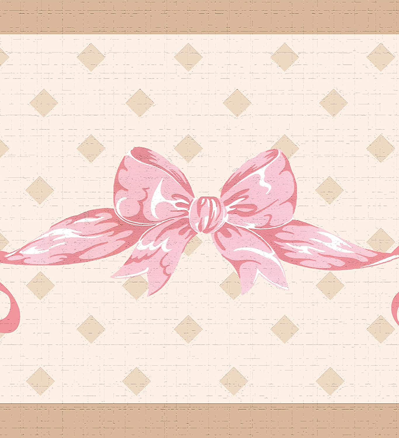 Dundee Deco DDAZBD9036 Peel and Stick Wallpaper Border Pink Bow Tie, Ribbons Wall Border Retro Design, 15 ft x 7 in (4.57m x 17.78cm), Self Adhesive