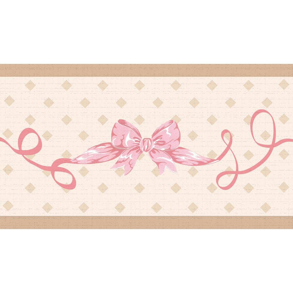Dundee Deco Falkirk Dandy Pink Bow Tie, Ribbons Kids Peel and Stick Wallpaper Border DDHDBD9036 Home Depot