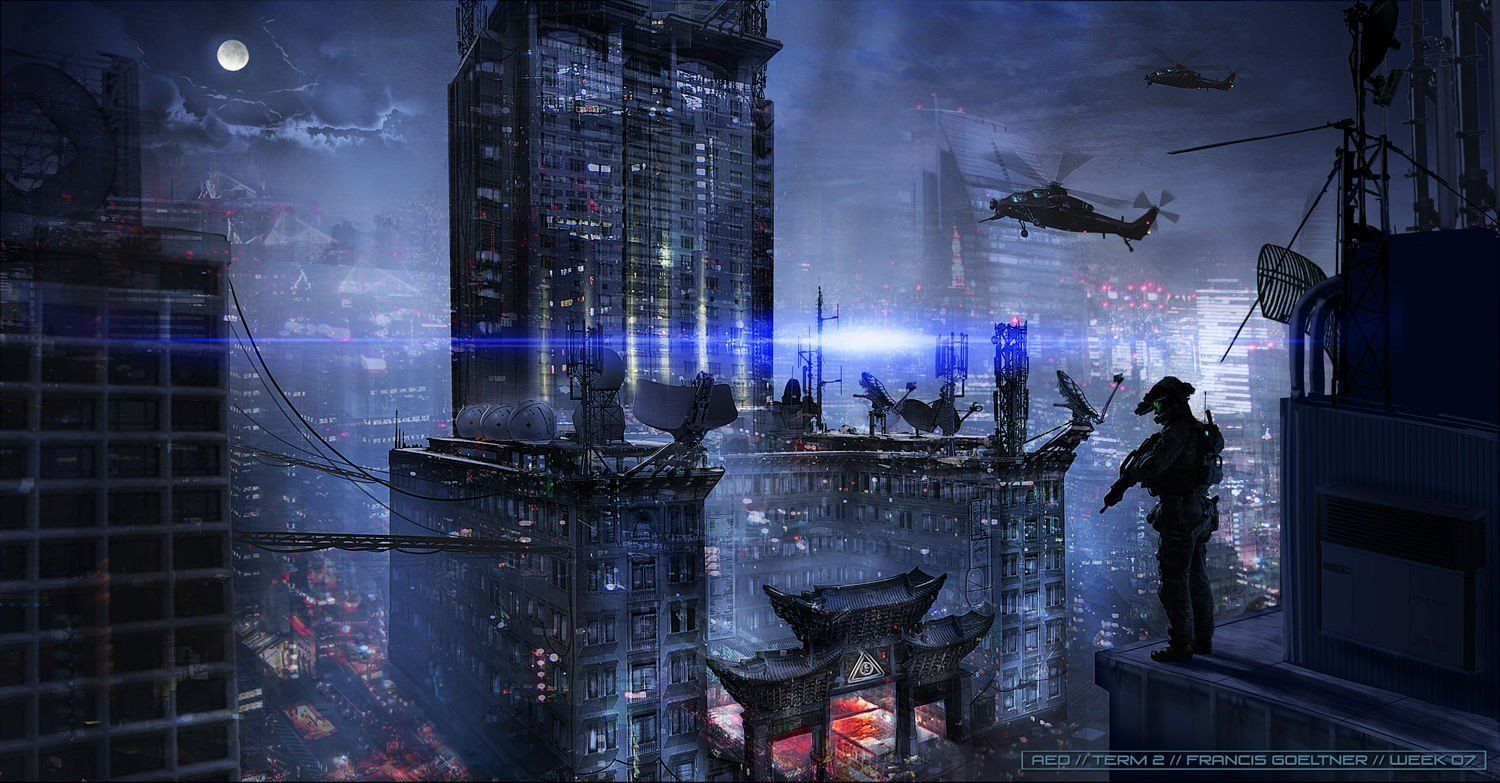 Wallpaper W07 Francis Goeltner Fantasy Art Futuristic Dark Military Asia Helicopters Science Fict. Fantasy Art, Futuristic, Concept Art