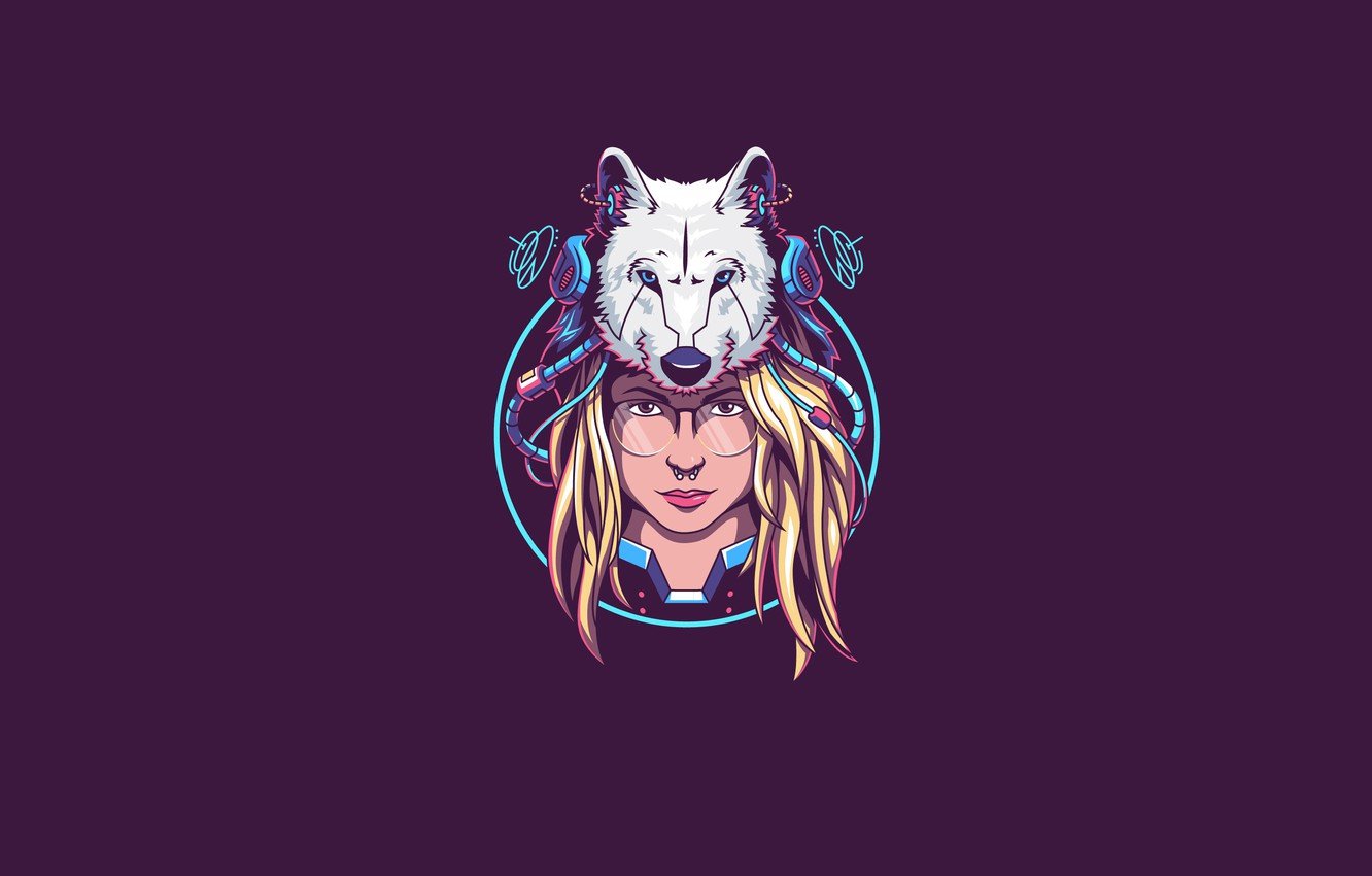 Wallpaper Girl, Fantasy, Art, Vector, Wolf, Background, Illustration, Minimalism, Face, Cyber, Angga Tantama, Miss Andie FTW image for desktop, section минимализм
