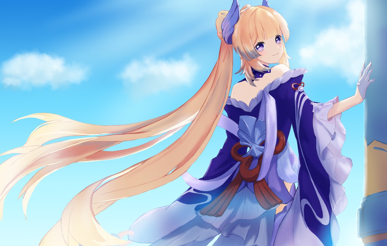 Wallpaper the sky, girl, goddess, Genshin Impact, Sangonomiya Kokomi image for desktop, section игры