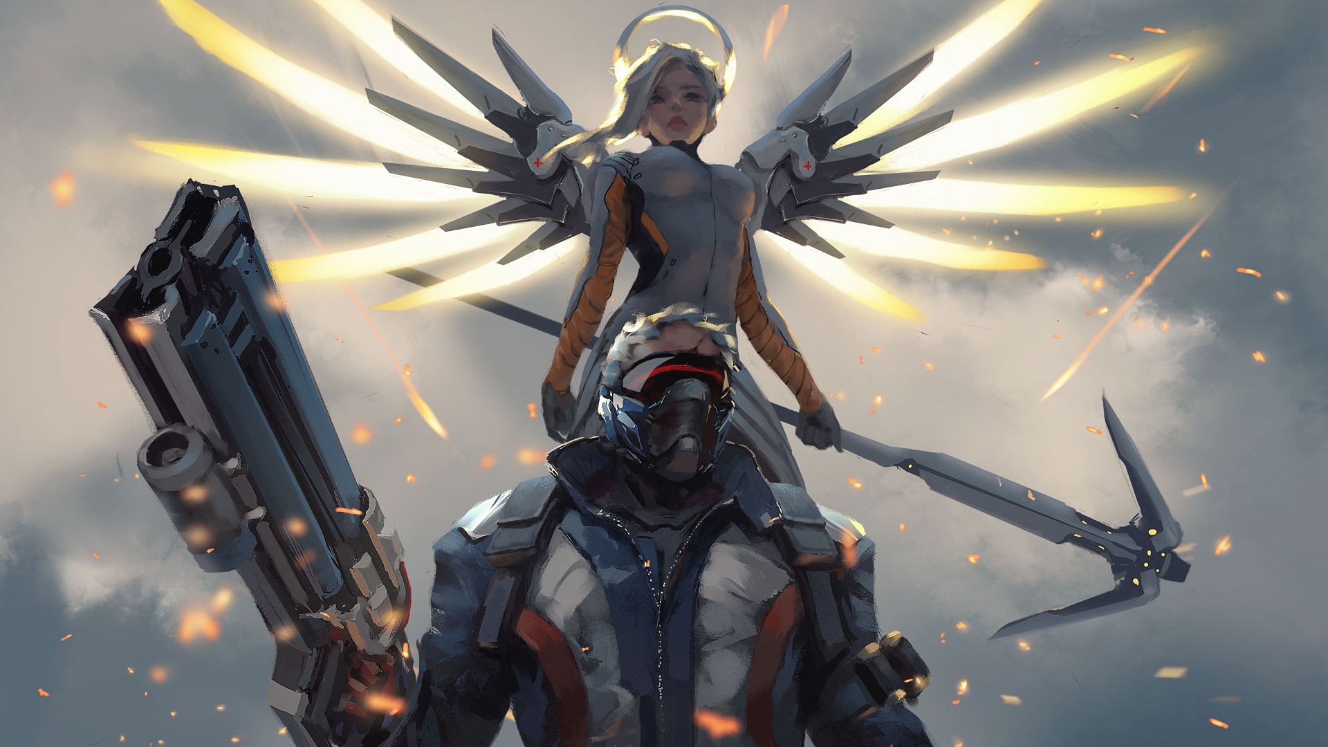 Desktop Wallpaper Mercy, Soldier: 76, Overwatch, Online Game, Art, HD Image, Picture, Background, E3159e