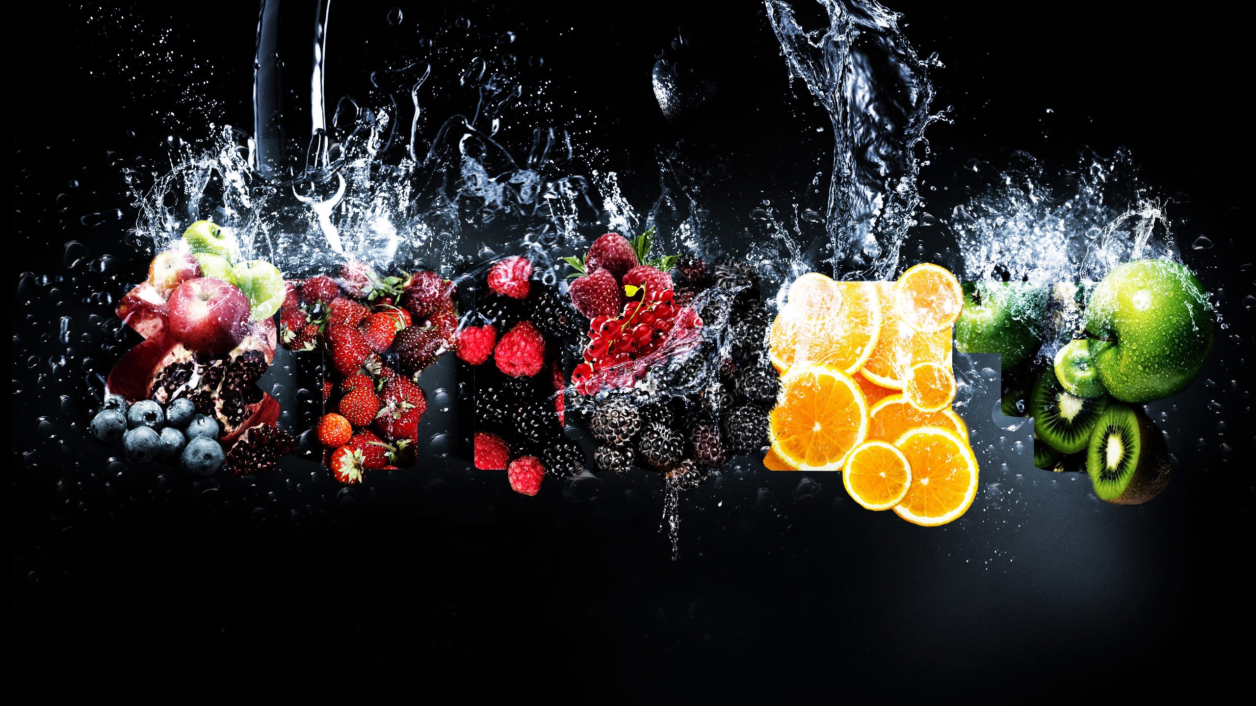 Fresh fruits under the cold water summer time