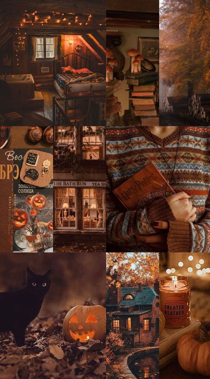 Cute Brown Aesthetic Wallpaper for Phone, Brown Collage Autumn. Fall wallpaper, Cute fall wallpaper, Halloween decorations