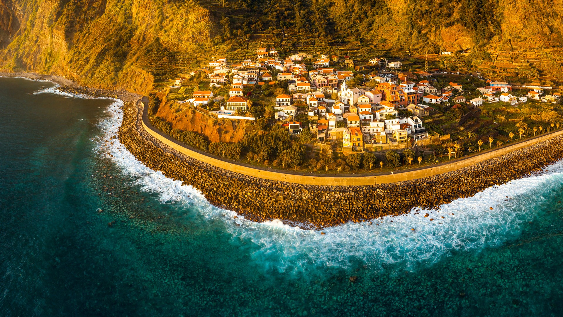 Aerial view of Jardim do Mar, surfing spot in Madeira Island, Portugal. Windows 10 Spotlight Image