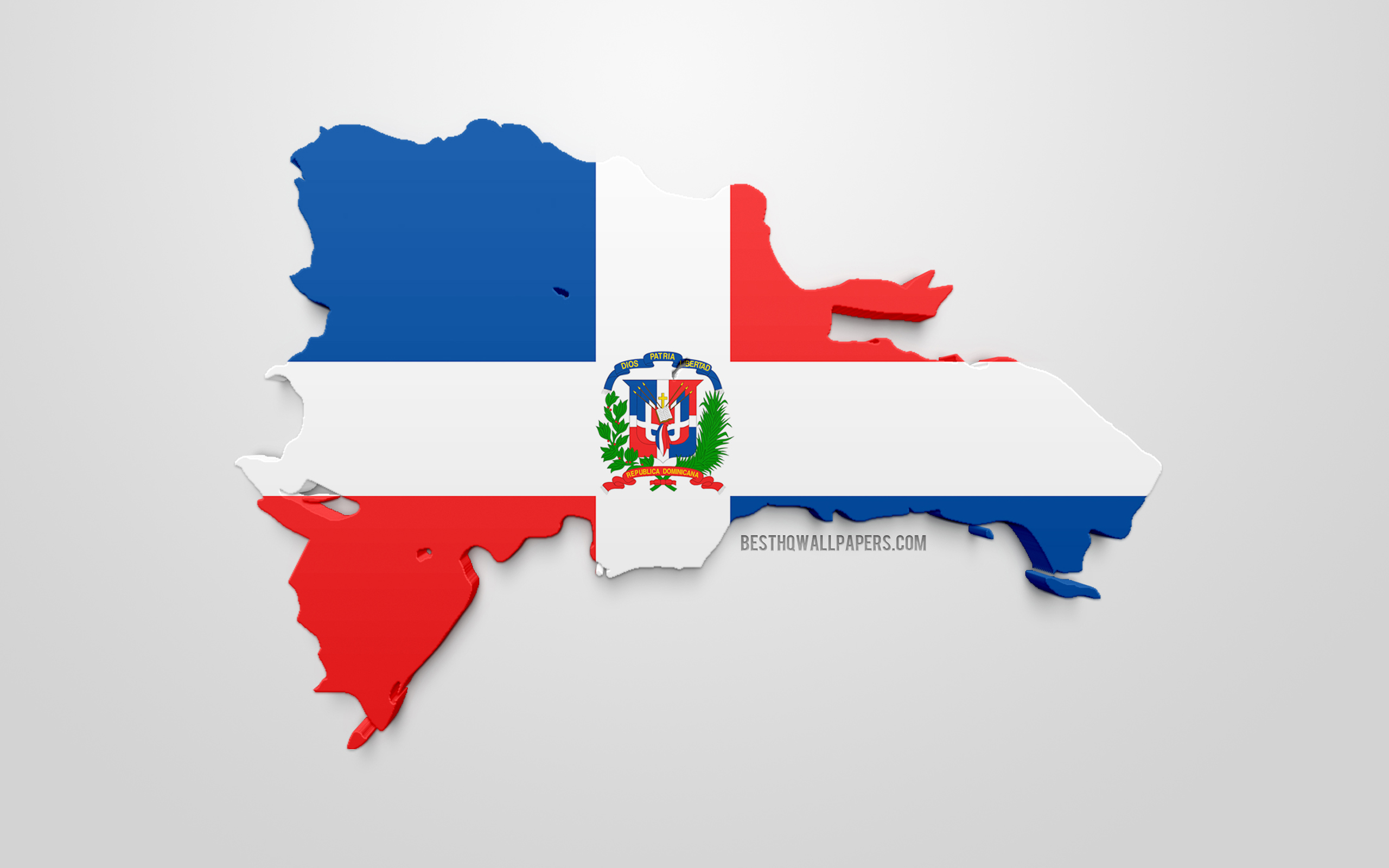 Download wallpaper 3D flag of Dominican Republic, silhouette of the Republic of Dominican Republic, 3D art, North America, Dominican Republic, geography, Dominican Republic 3D silhouette for desktop with resolution 2560x1600. High Quality