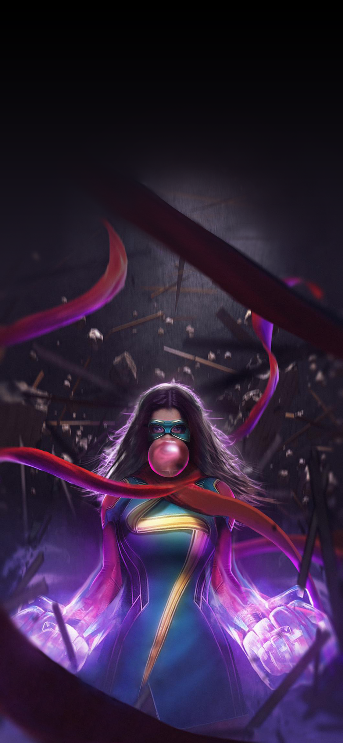 Removed the text from BossLogic's Ms Marvel Poster and converted it into a Mobile Wallpaper (2022)