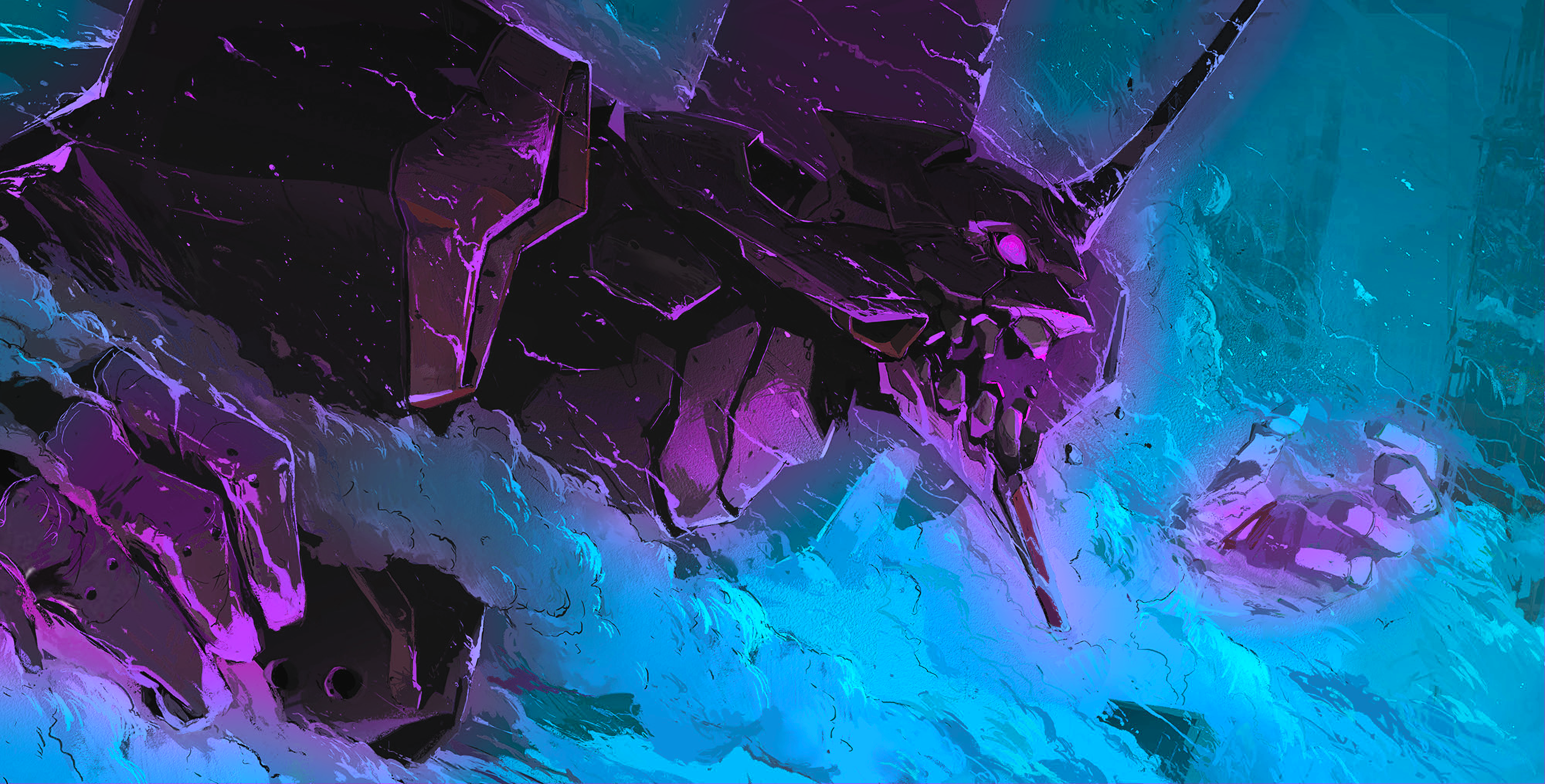 Evangelion blue and pink color scheme wallpaper