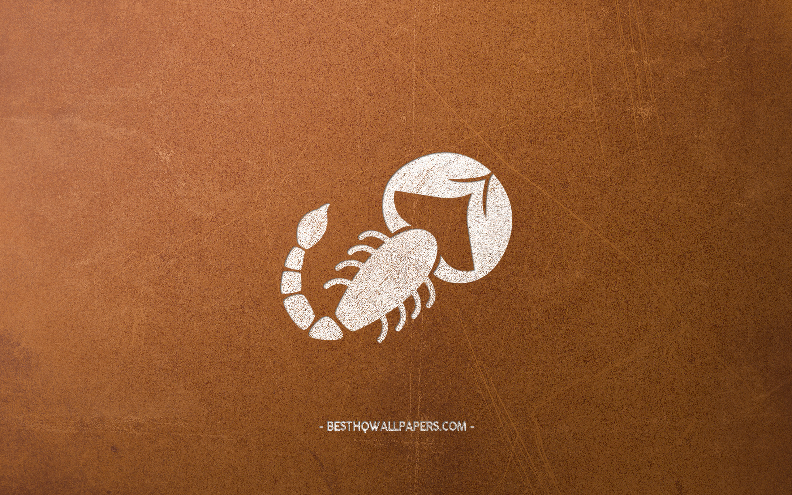 Download wallpaper Scorpio zodiac sign, brown retro background, Scorpio Horoscope sign, retro style, creative art, zodiac signs, Scorpion for desktop with resolution 2560x1600. High Quality HD picture wallpaper