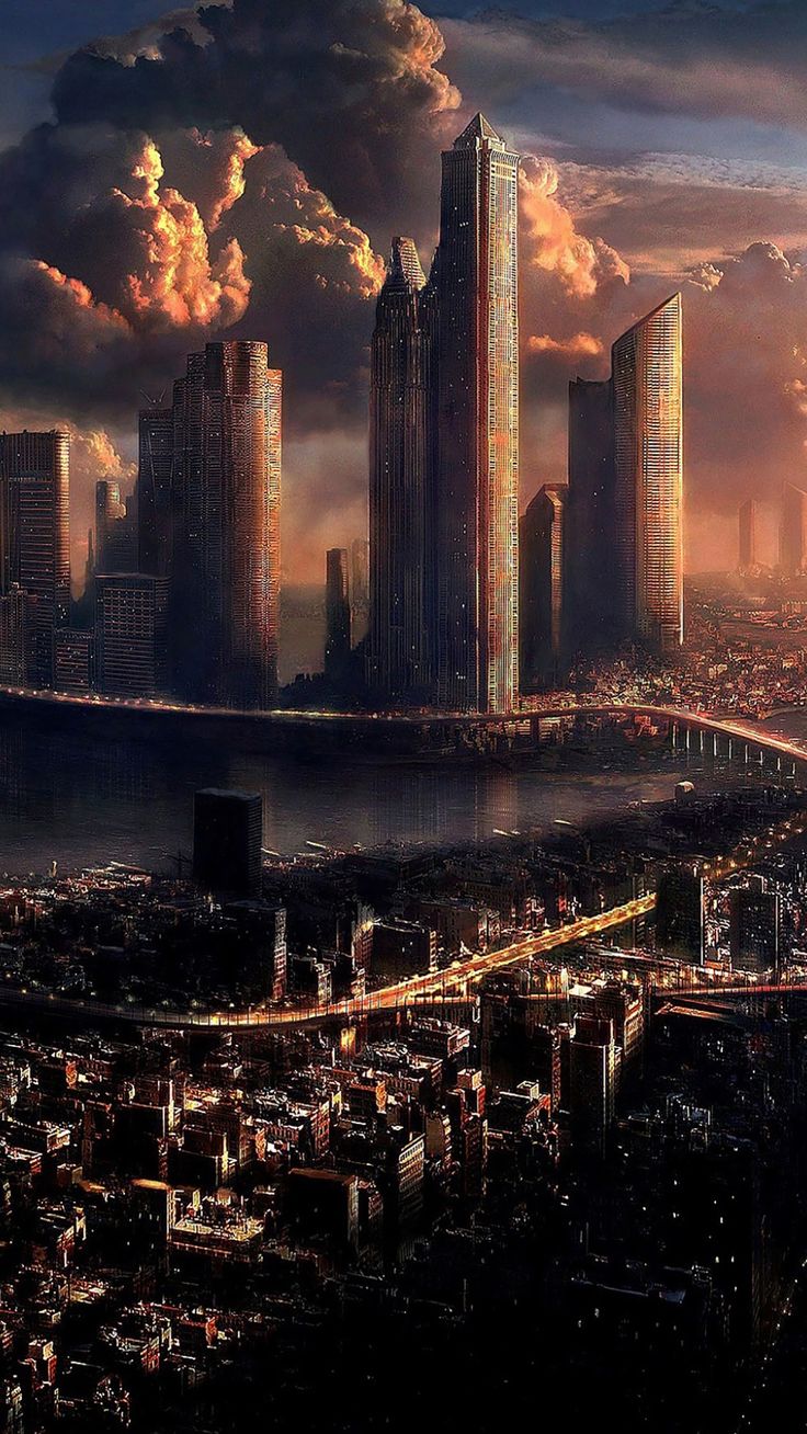 Science fiction city Wallpaper for iPhone X, 6 Download. Fantasy landscape, Futuristic city, Fantasy city