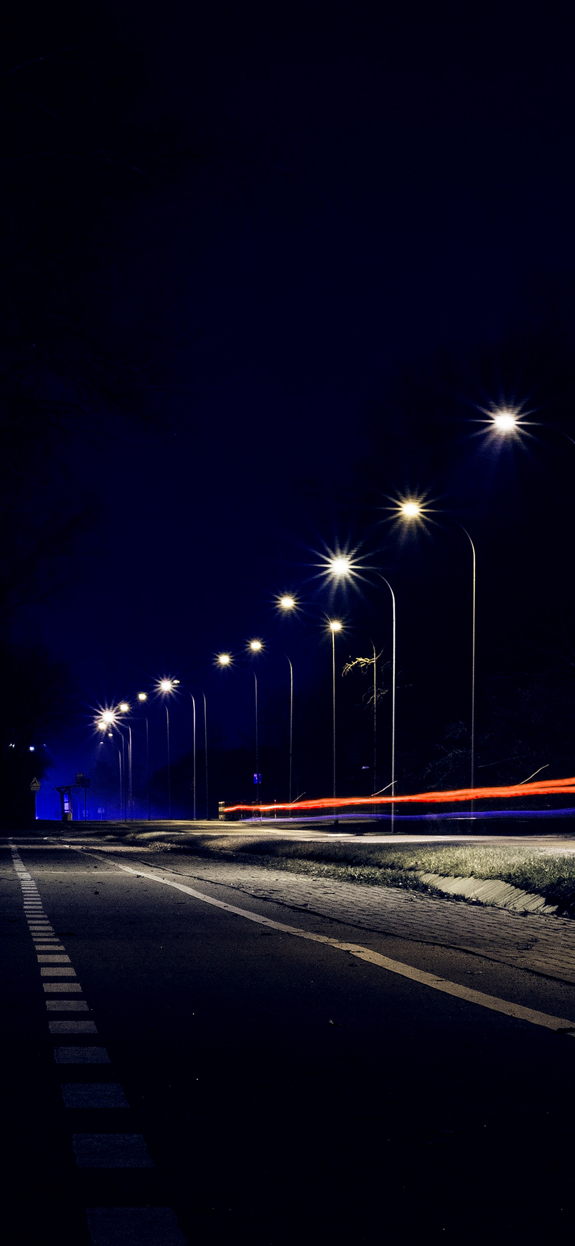 Street Lights Dark Night Car City Blue