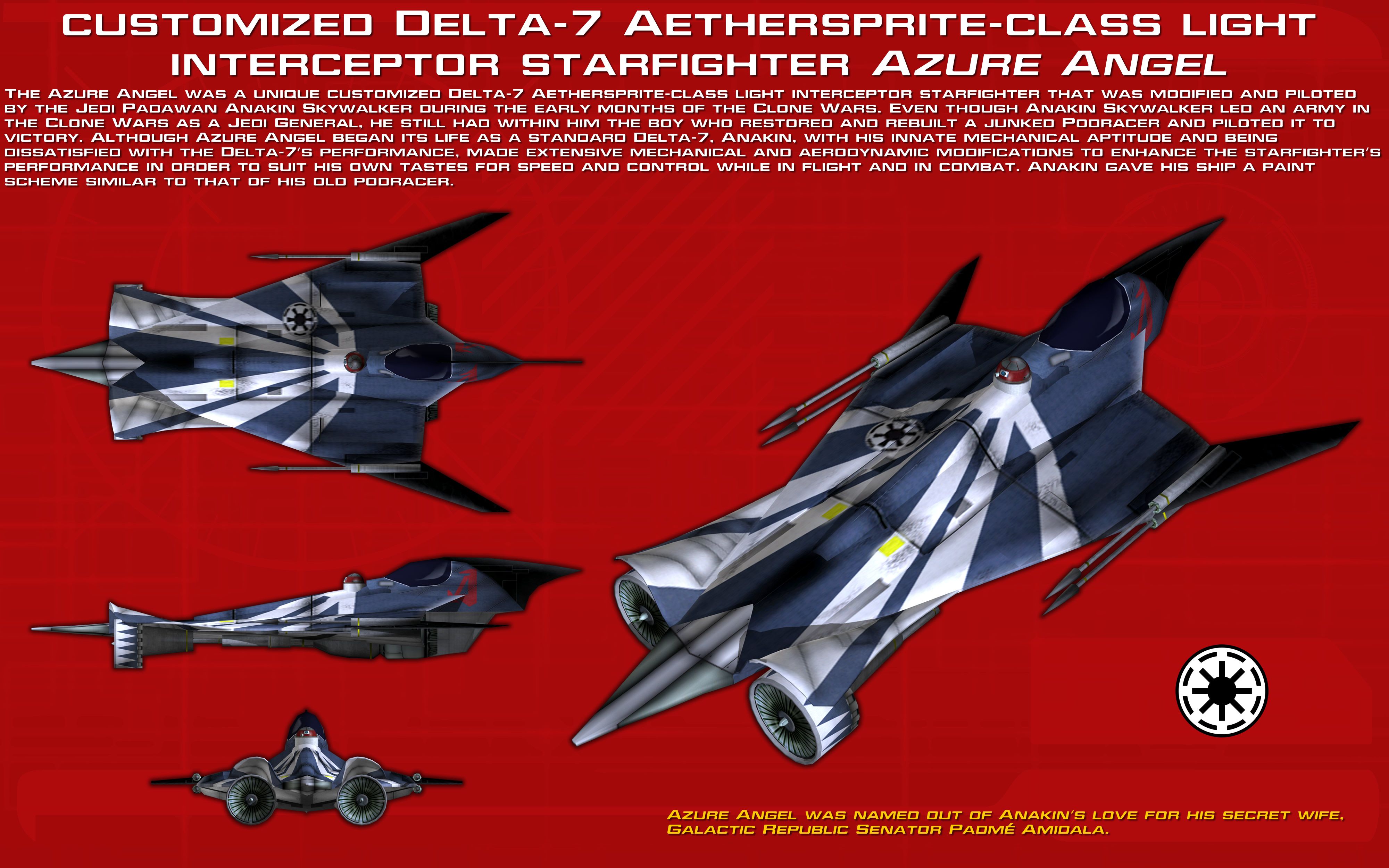 Customized Delta 7 'Azure Angel' Ortho [Updated]. Star Wars Ships, Star Wars Spaceships, Star Wars Ships Design