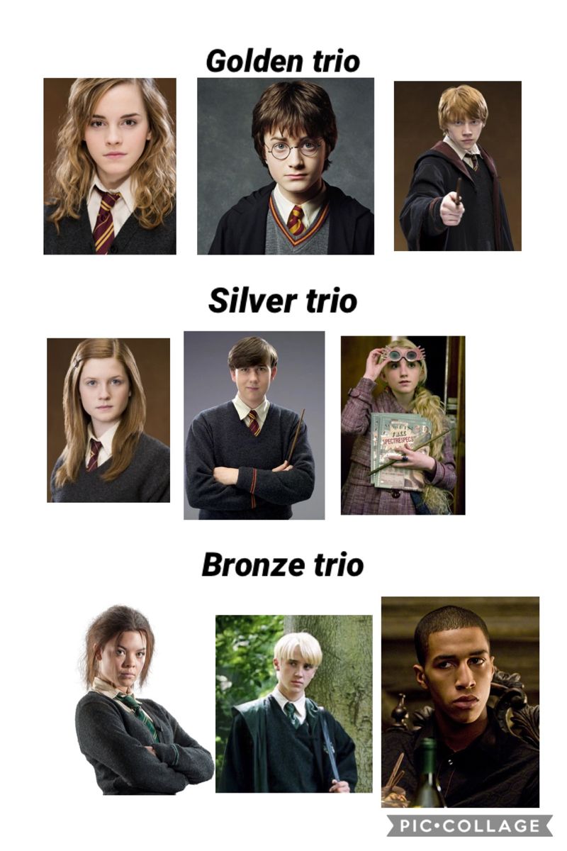 Golden trio, silver trio, bronze trio. Harry potter, Harry potter headcannons, Harry potter fun facts